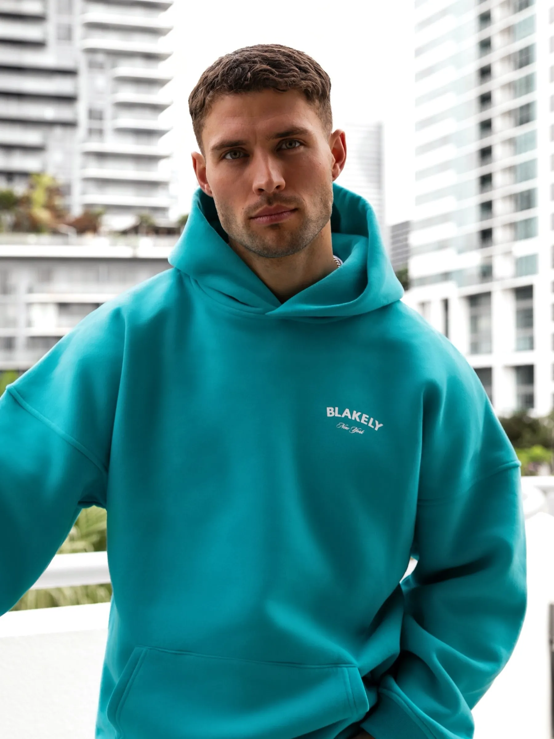 NY Crest Relaxed Hoodie - Aqua