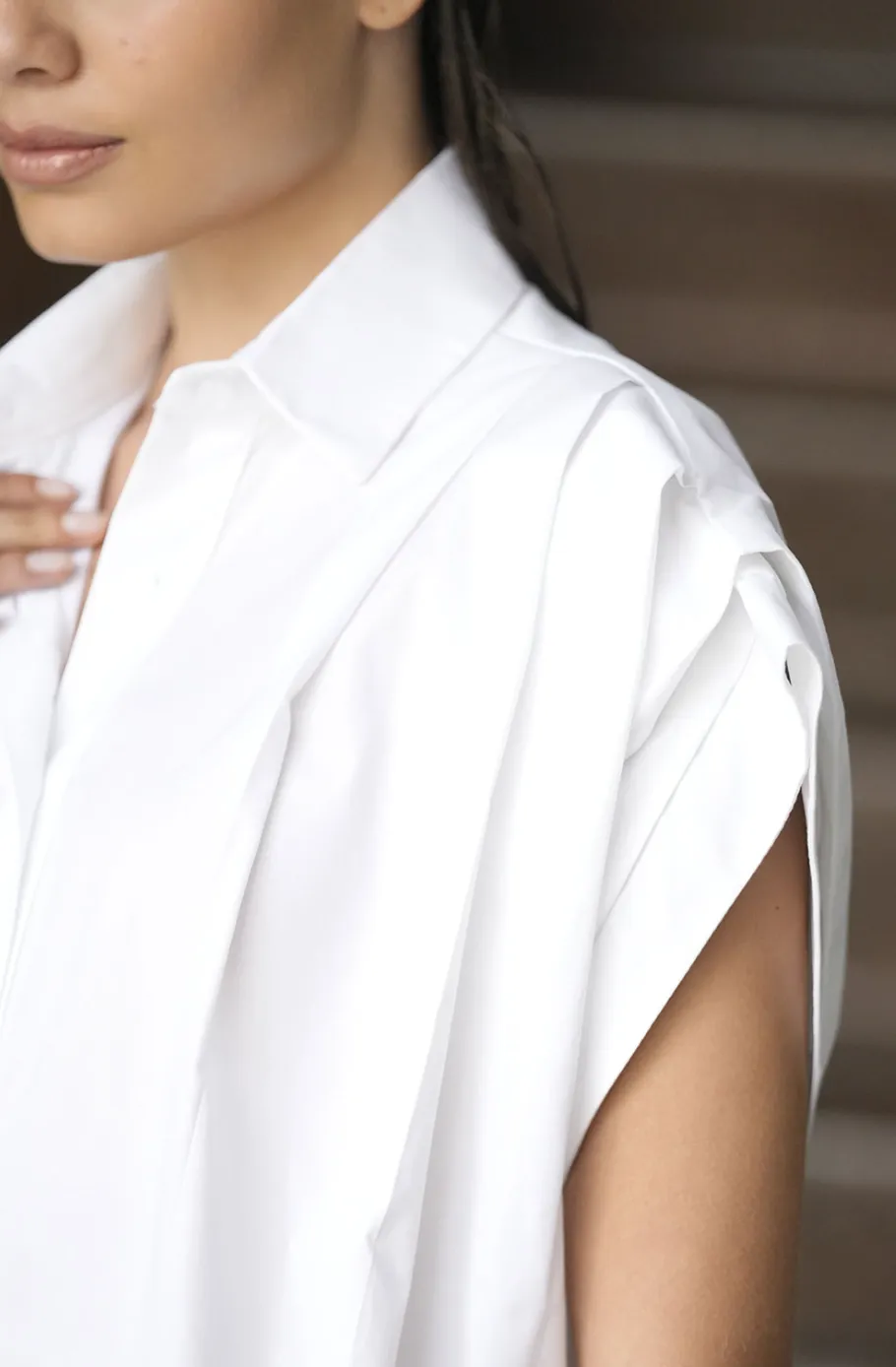 Oversized Shoulder Pleated Shirt