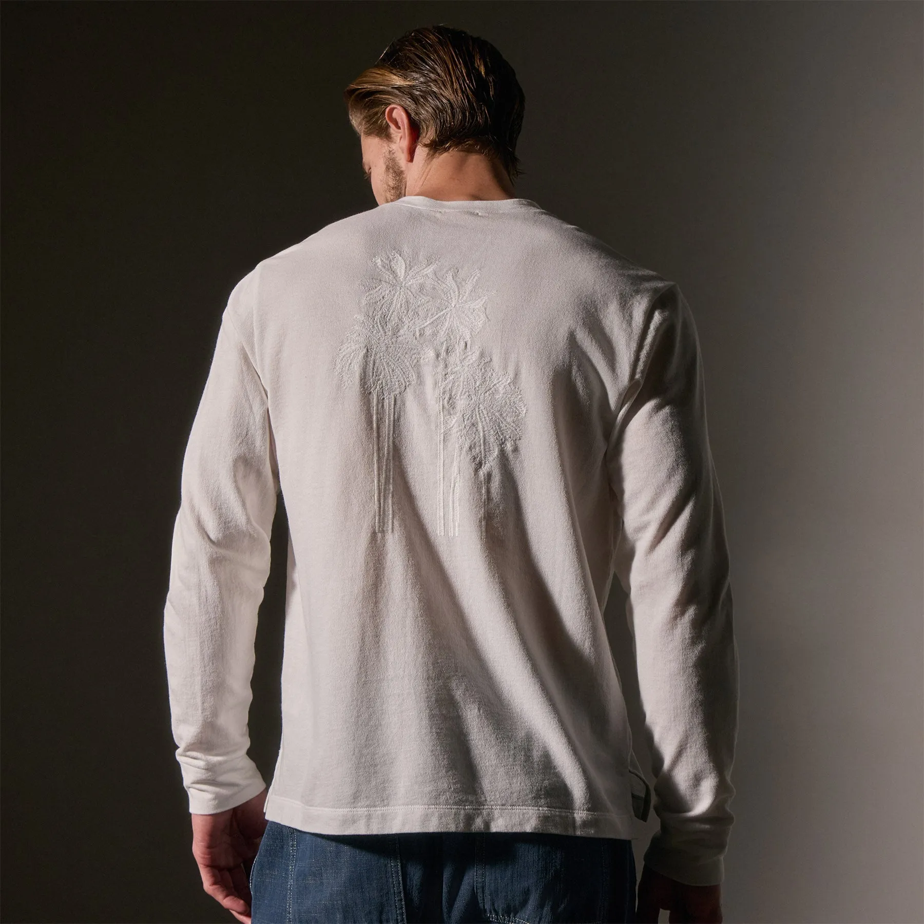 Palm Tree Embroidered Sweatshirt - White/White