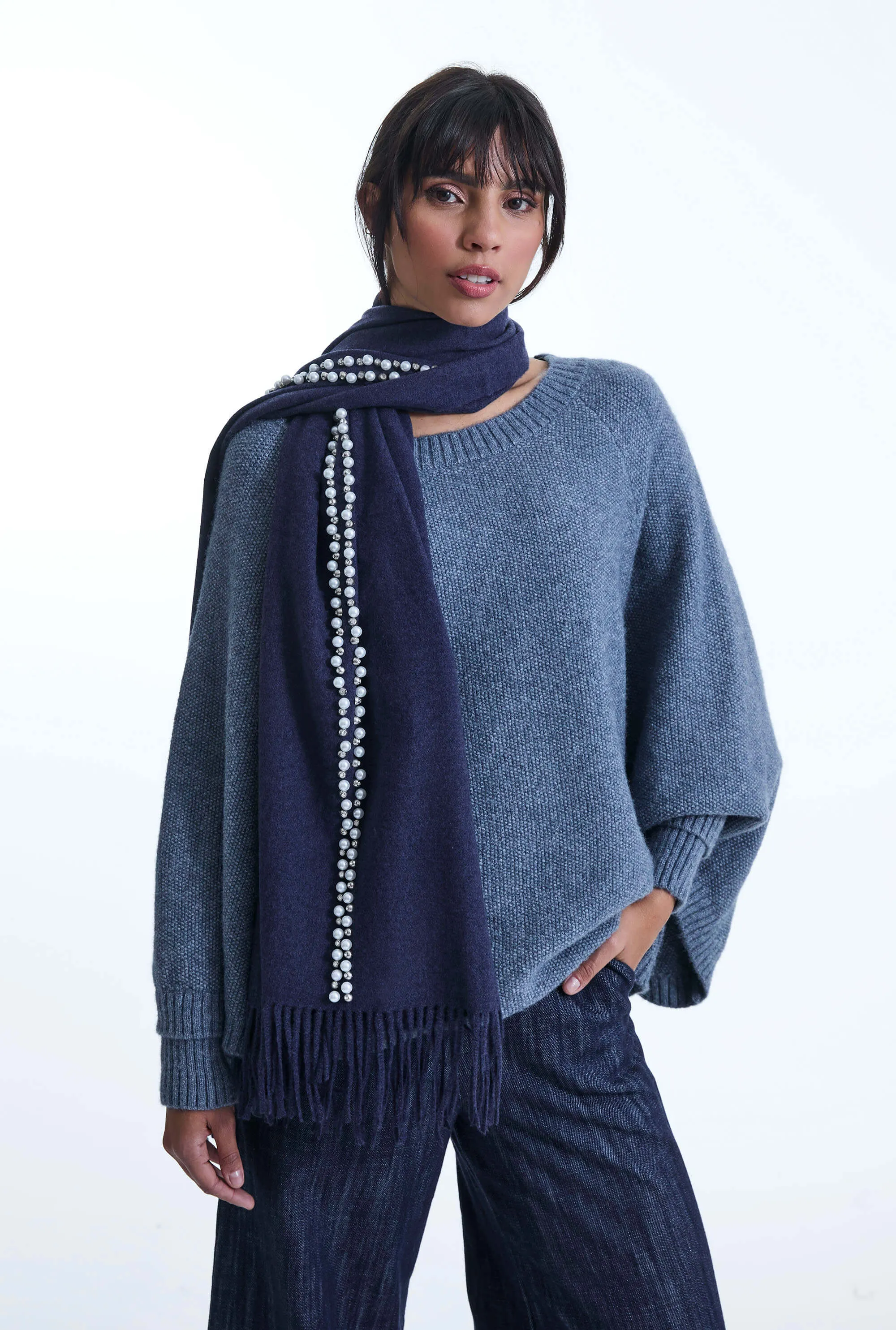 Pearl Navy Scarf