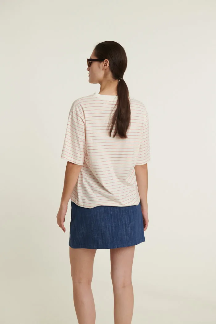 Raja Stripe Tee - Grenadine / whisper white