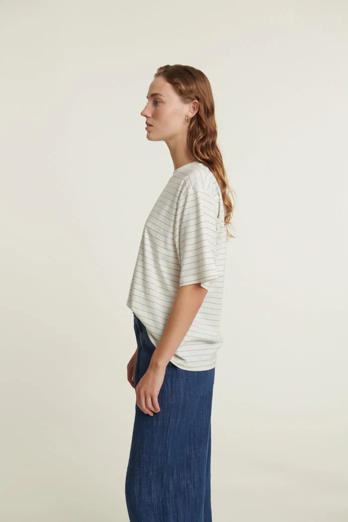 Raja Stripe Tee - Quiet harbor / Whisper white
