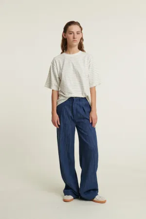 Raja Stripe Tee - Quiet harbor / Whisper white