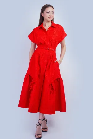 Red Crinkle Cool Lux Dress