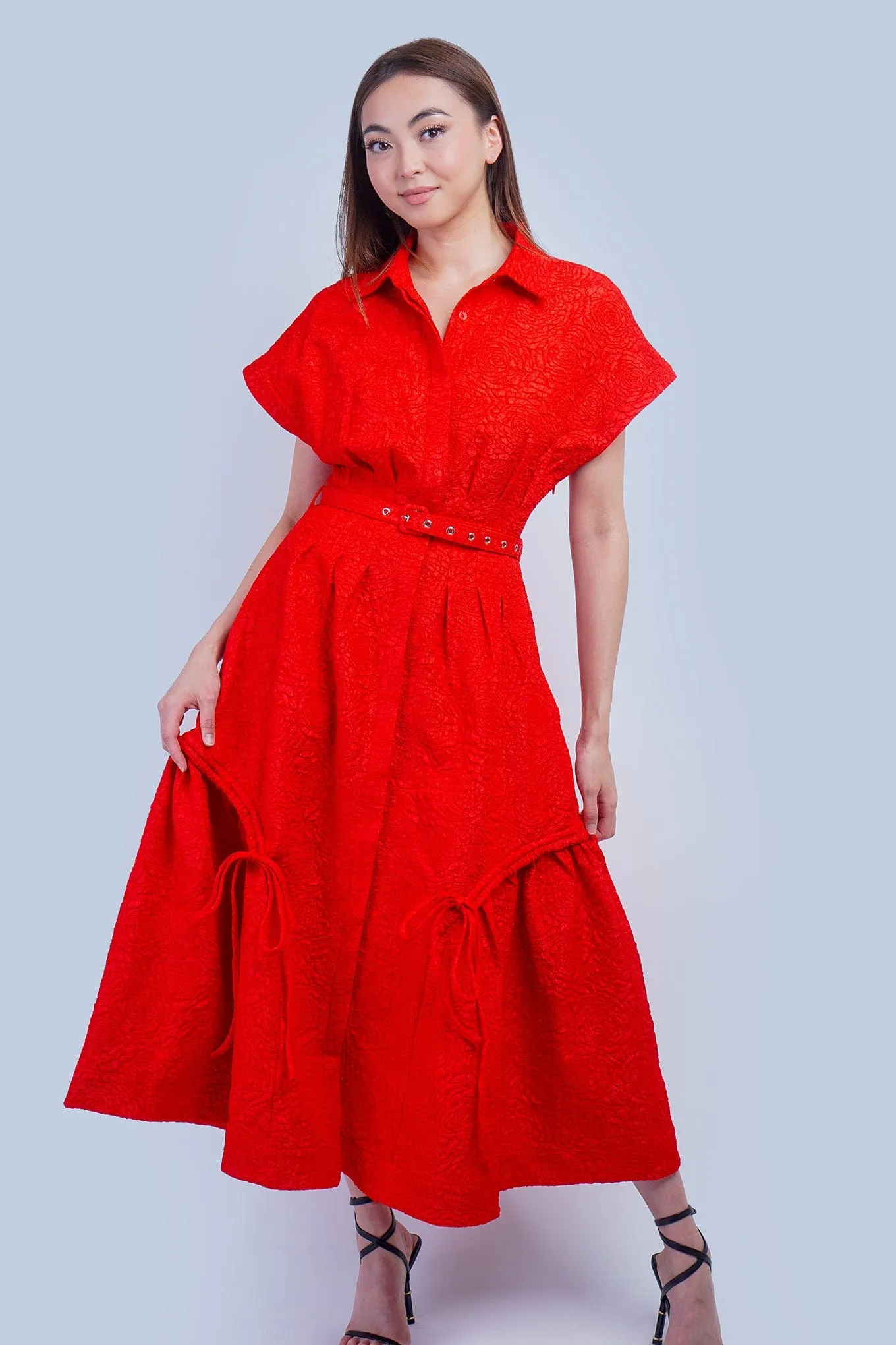 Red Crinkle Cool Lux Dress