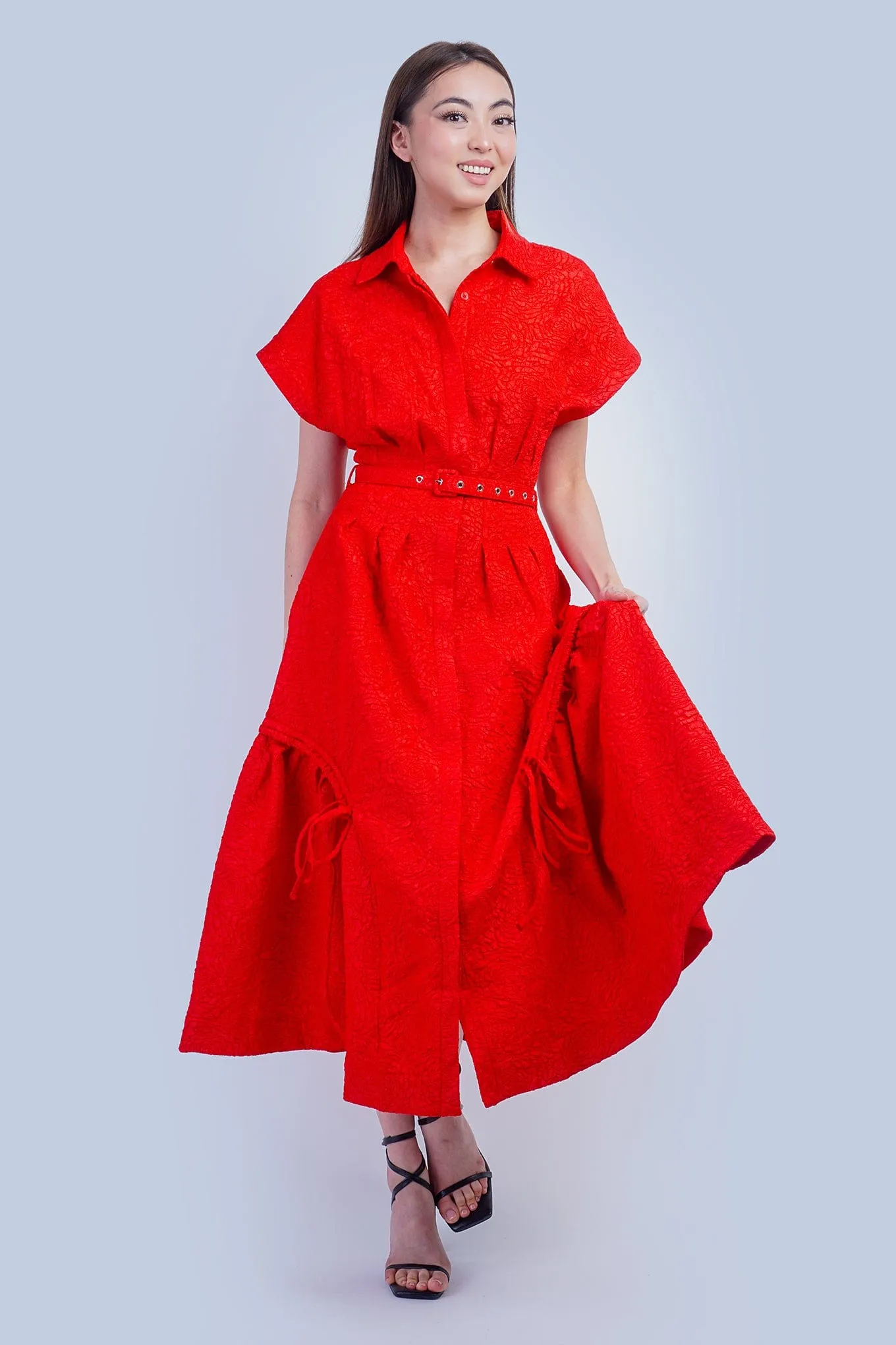 Red Crinkle Cool Lux Dress