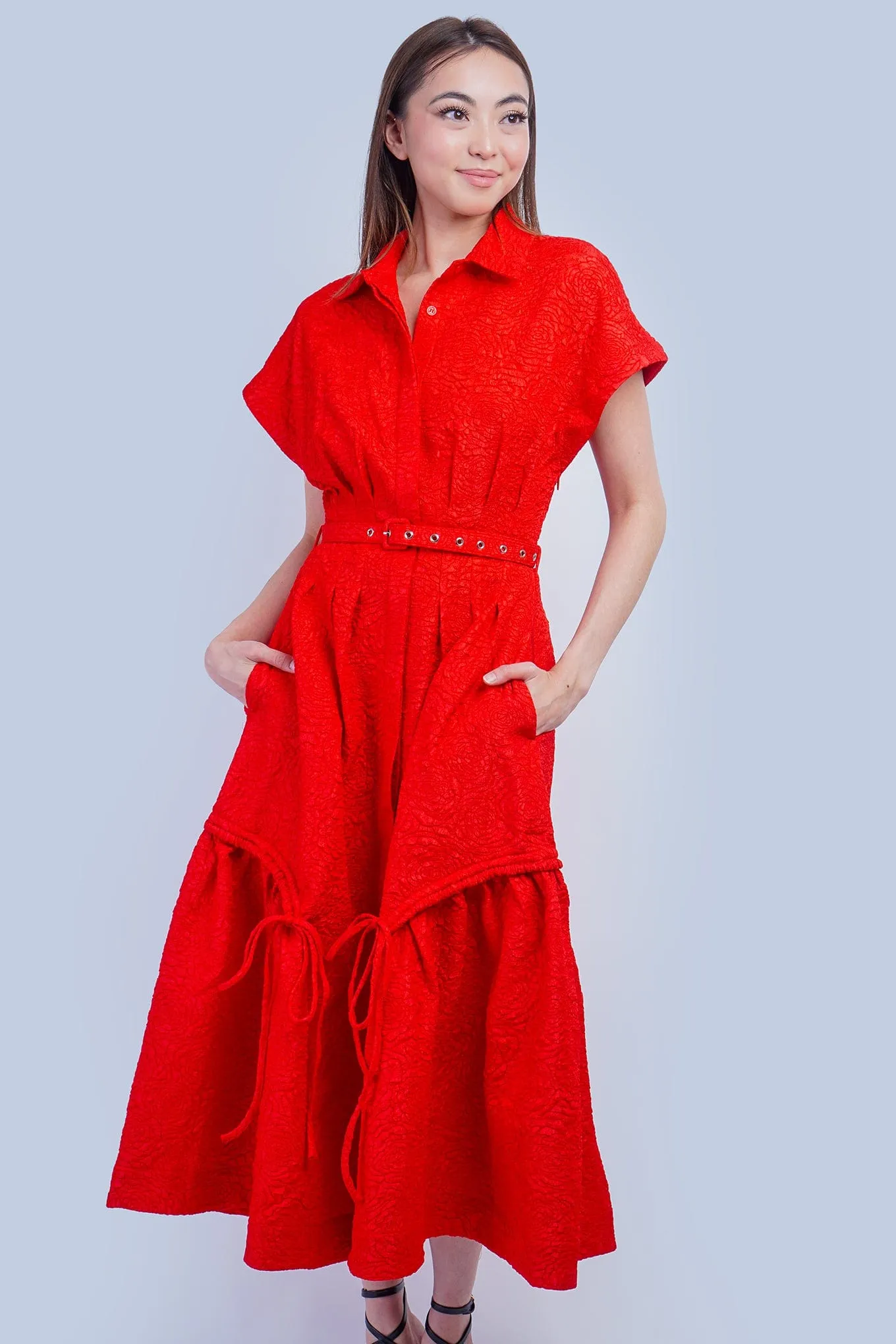 Red Crinkle Cool Lux Dress