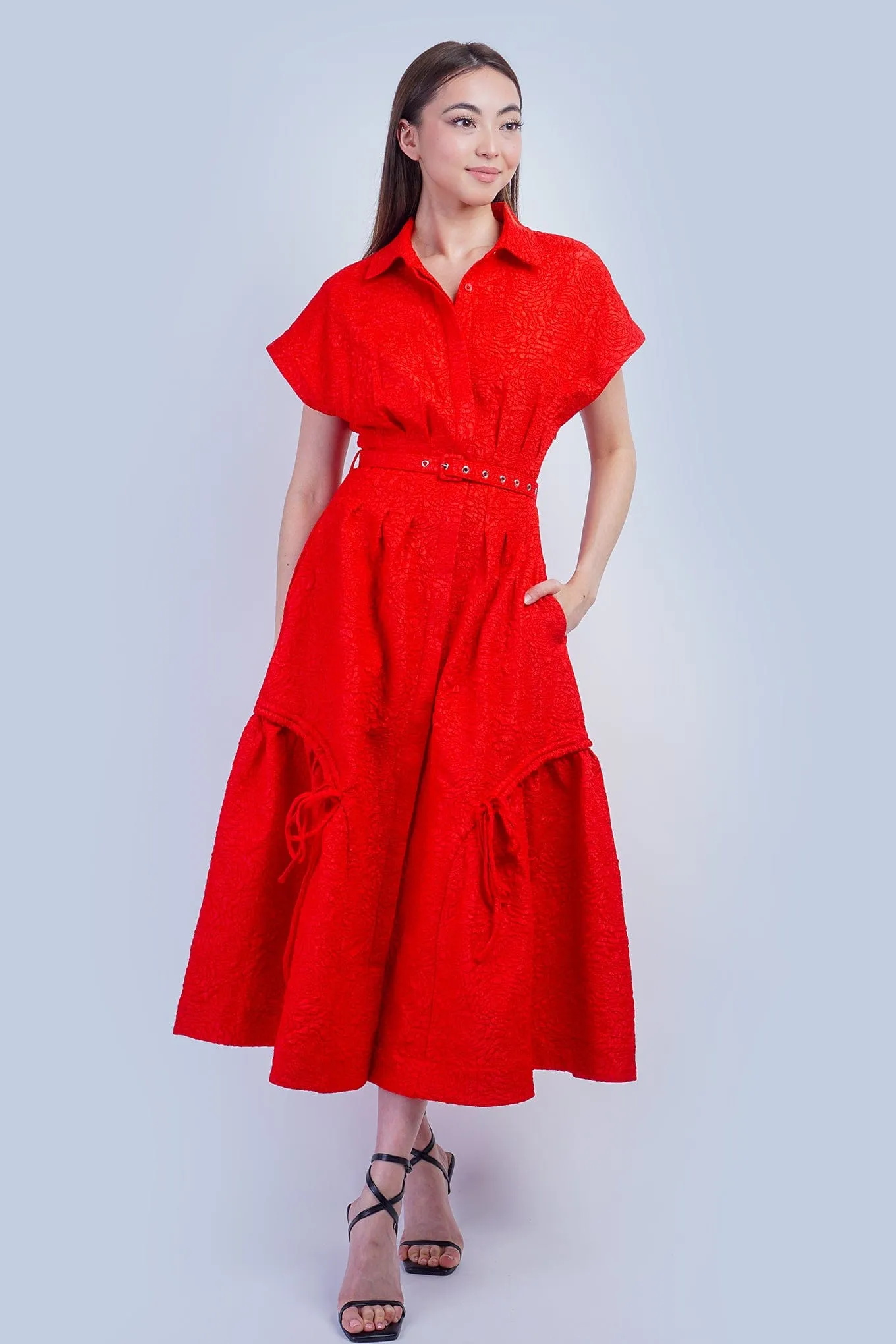 Red Crinkle Cool Lux Dress
