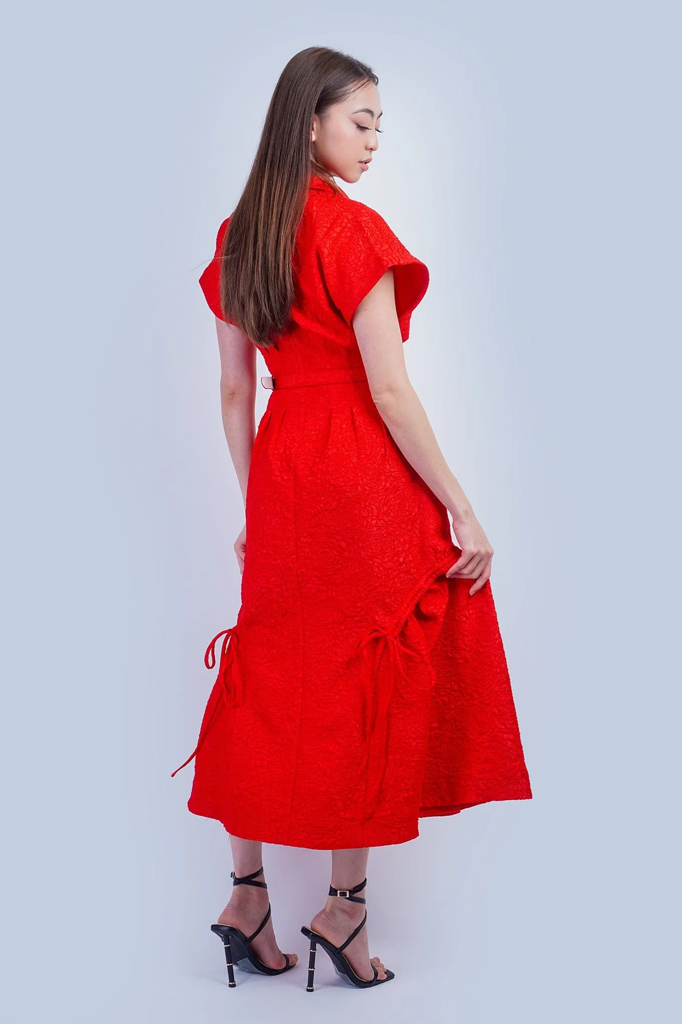 Red Crinkle Cool Lux Dress