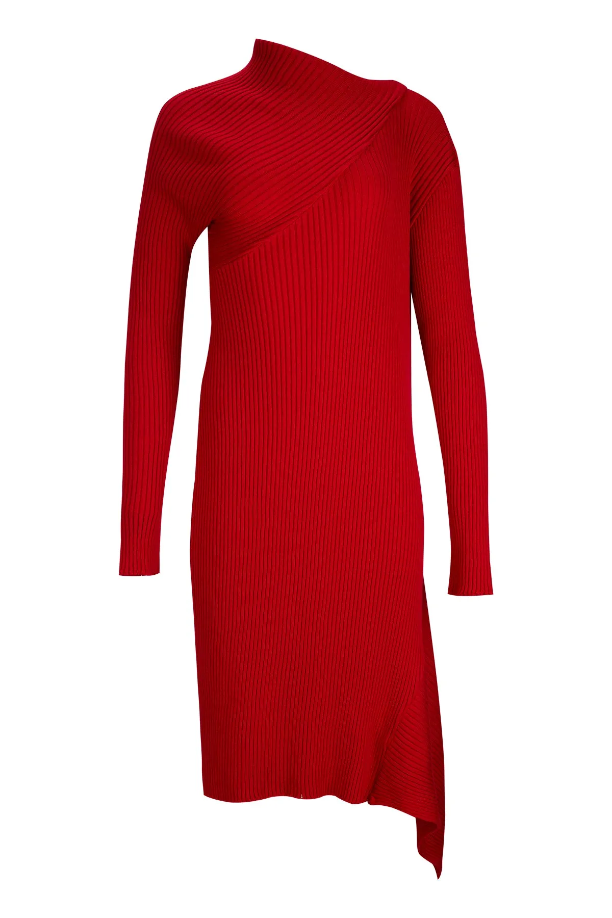 RED DRAPED NECK DRESS