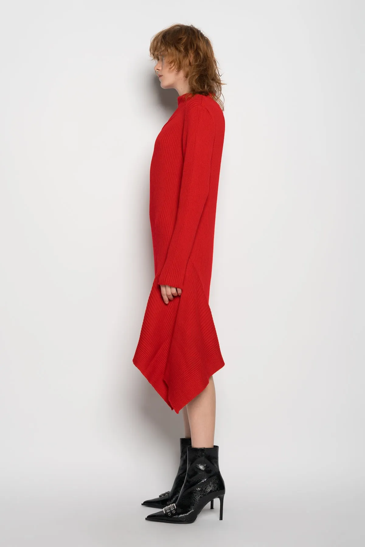 RED DRAPED NECK DRESS