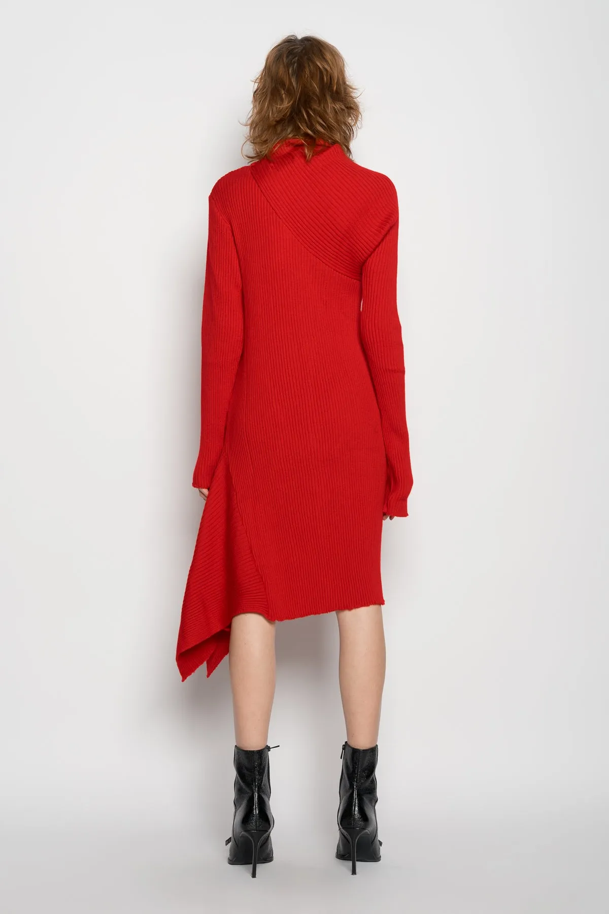 RED DRAPED NECK DRESS