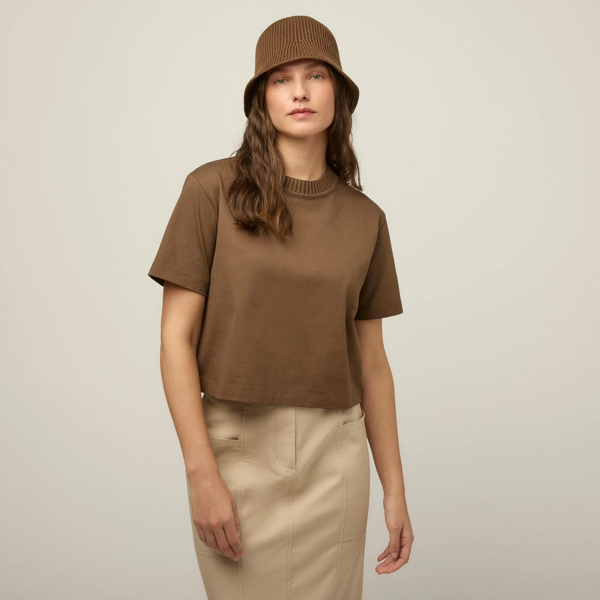 Rib Neckline Cropped Tee