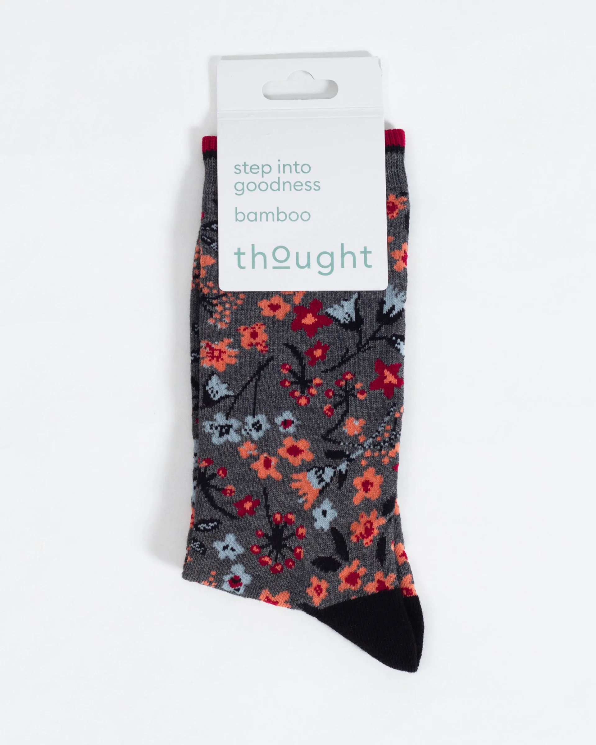 Scattered Flower Bamboo Crew Socks - Dark Grey