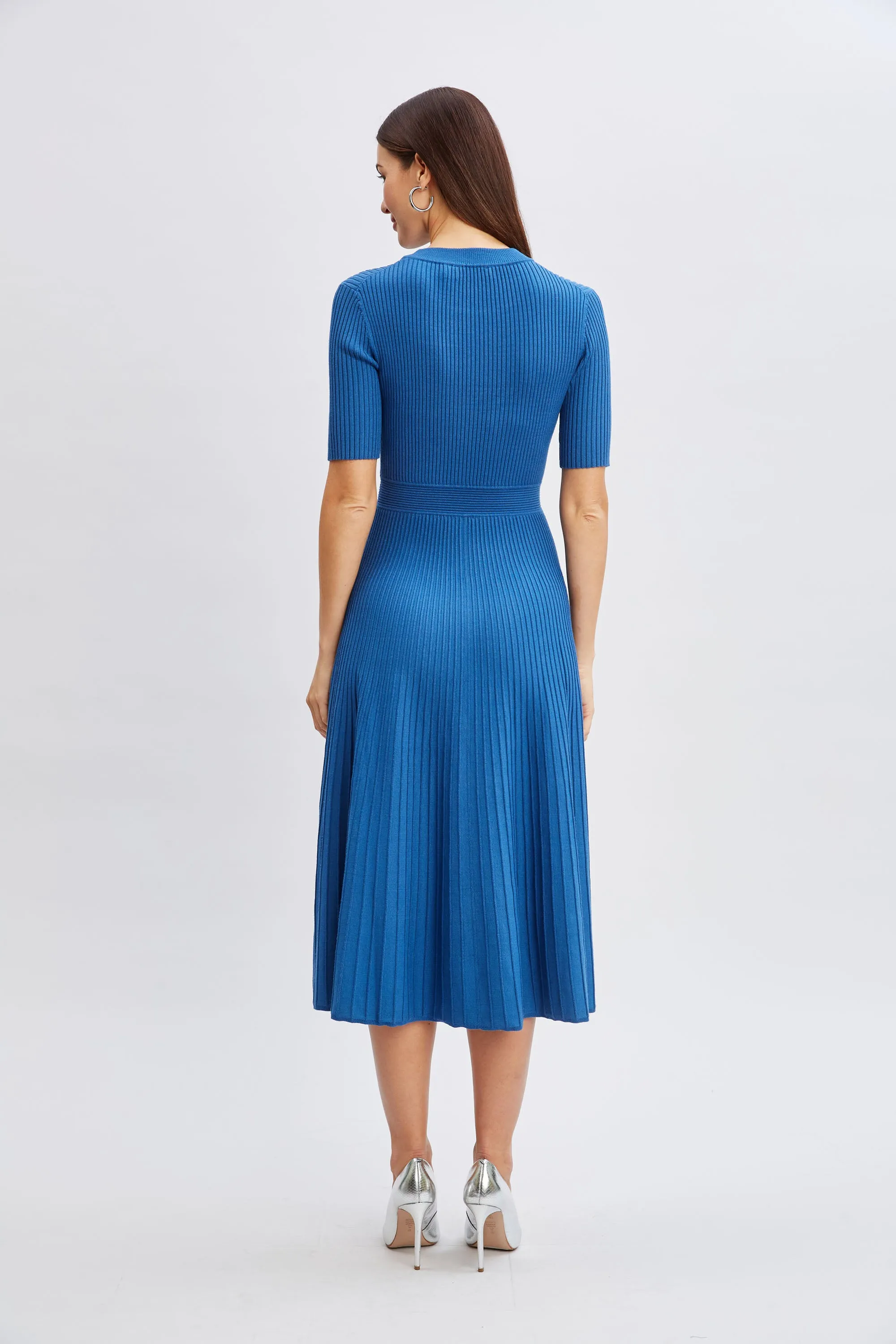 Short Sleeve Rib Flare Sweater Dress