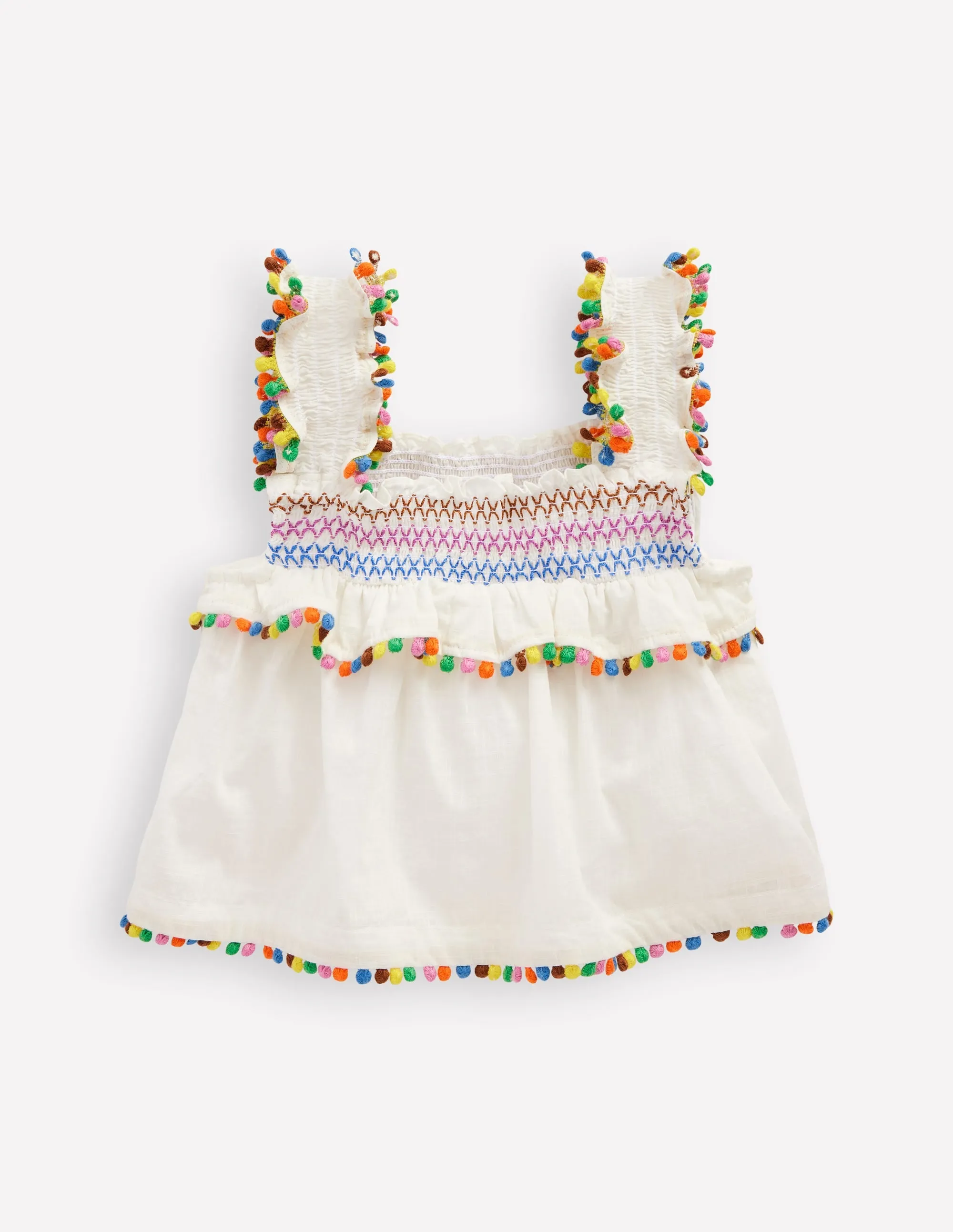 Smocked Woven Top-Soft Ivory