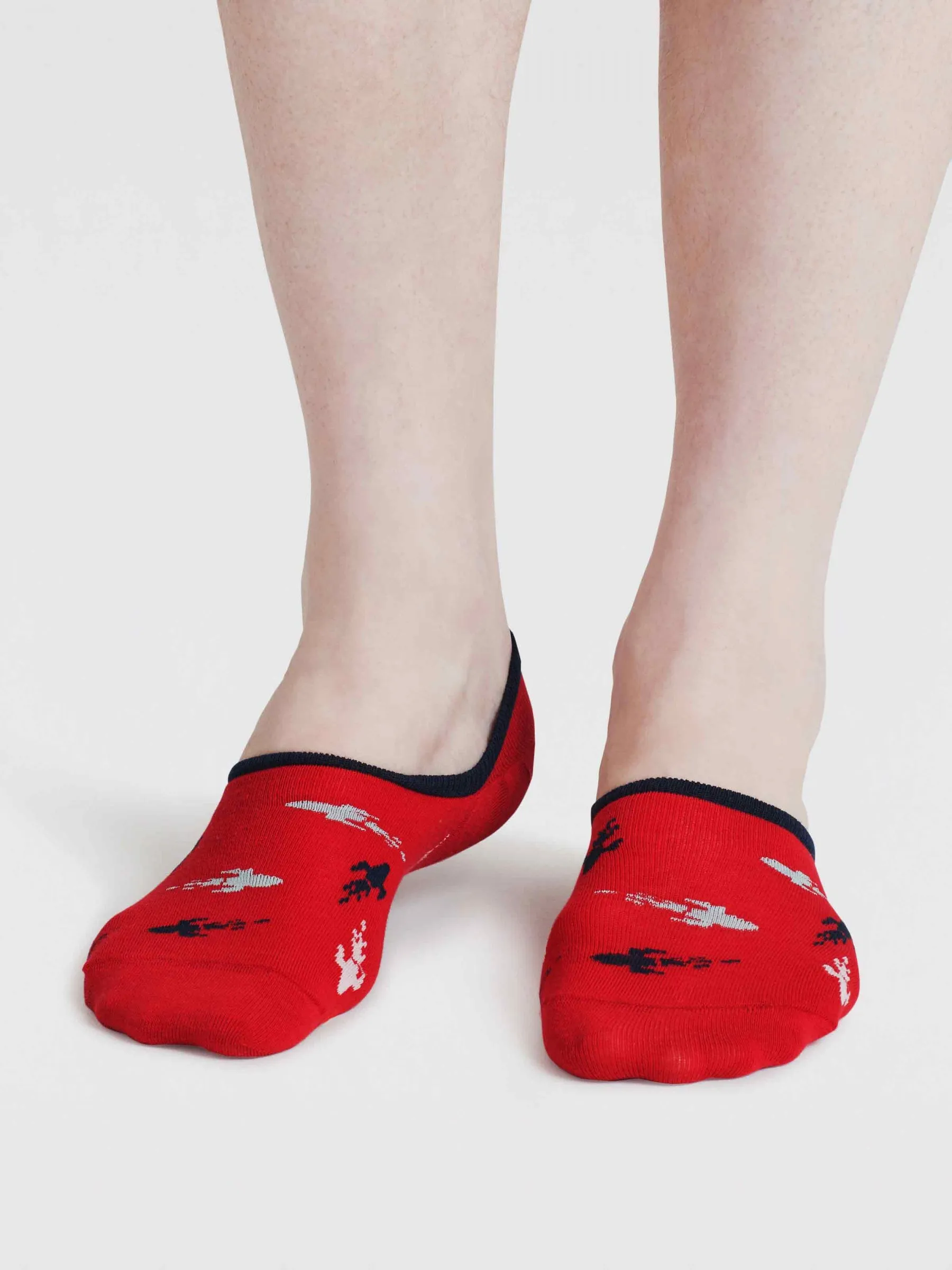 Space Rocket Organic Cotton No-Show Socks - Cranberry Red