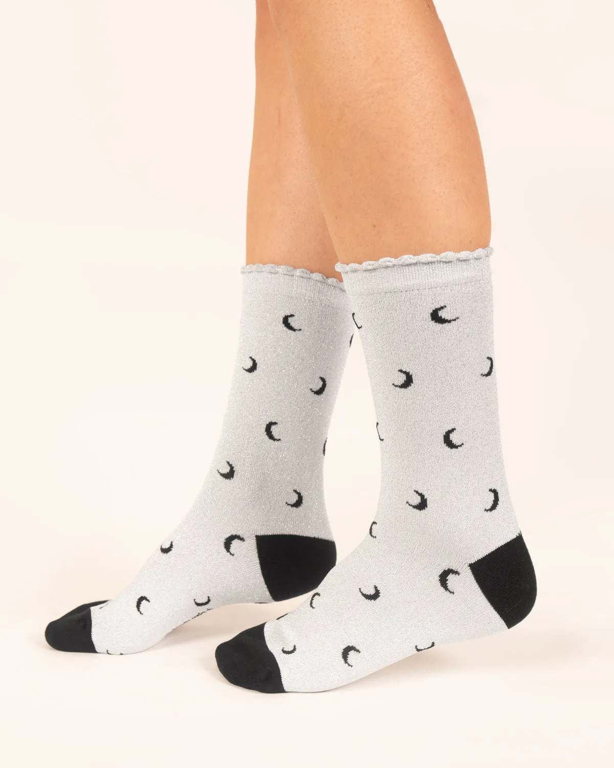 Starry Sparkle Organic Cotton Ankle Socks - Silver Moons
