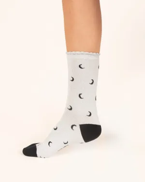 Starry Sparkle Organic Cotton Ankle Socks - Silver Moons