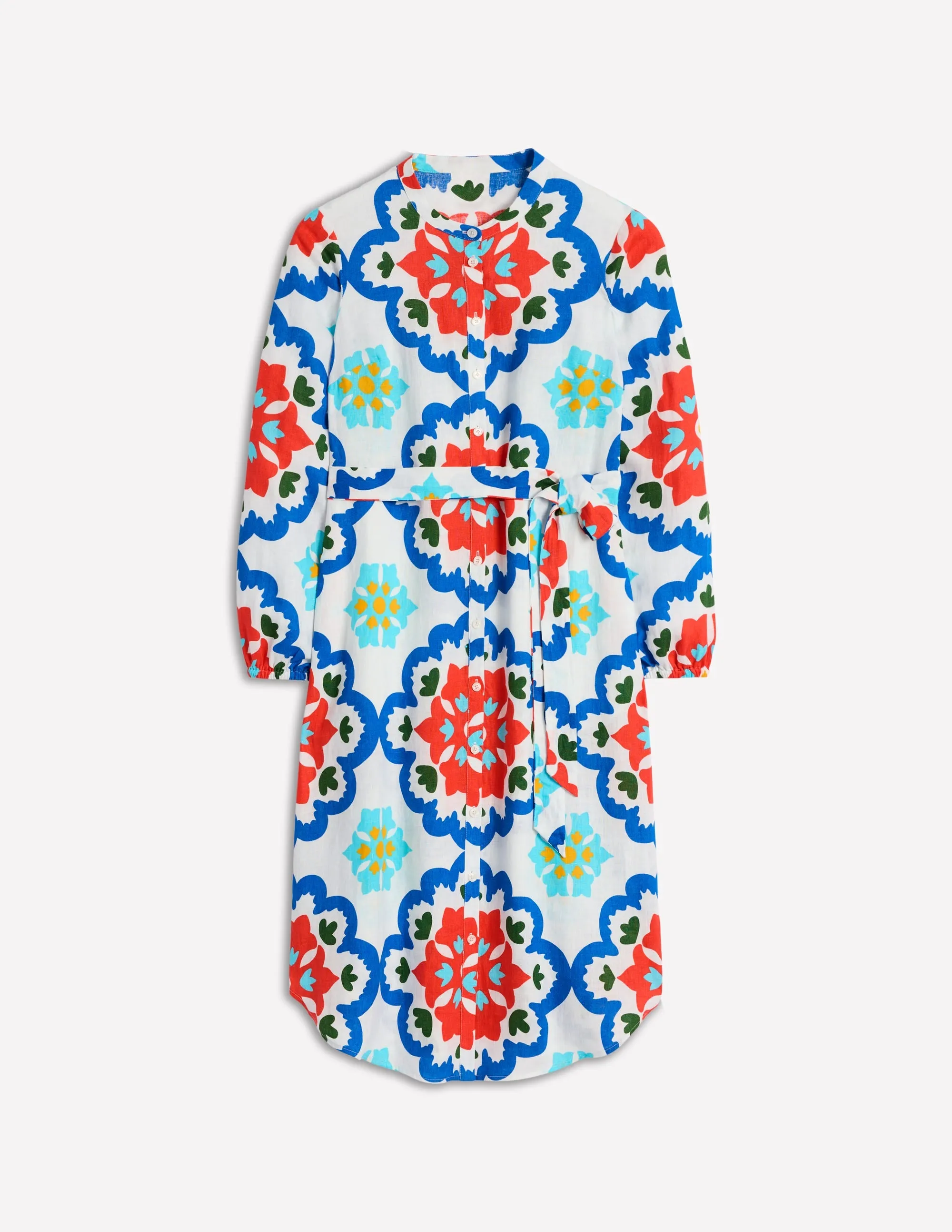 Straight Linen Shirt Dress-Ivory. Bloom Geo
