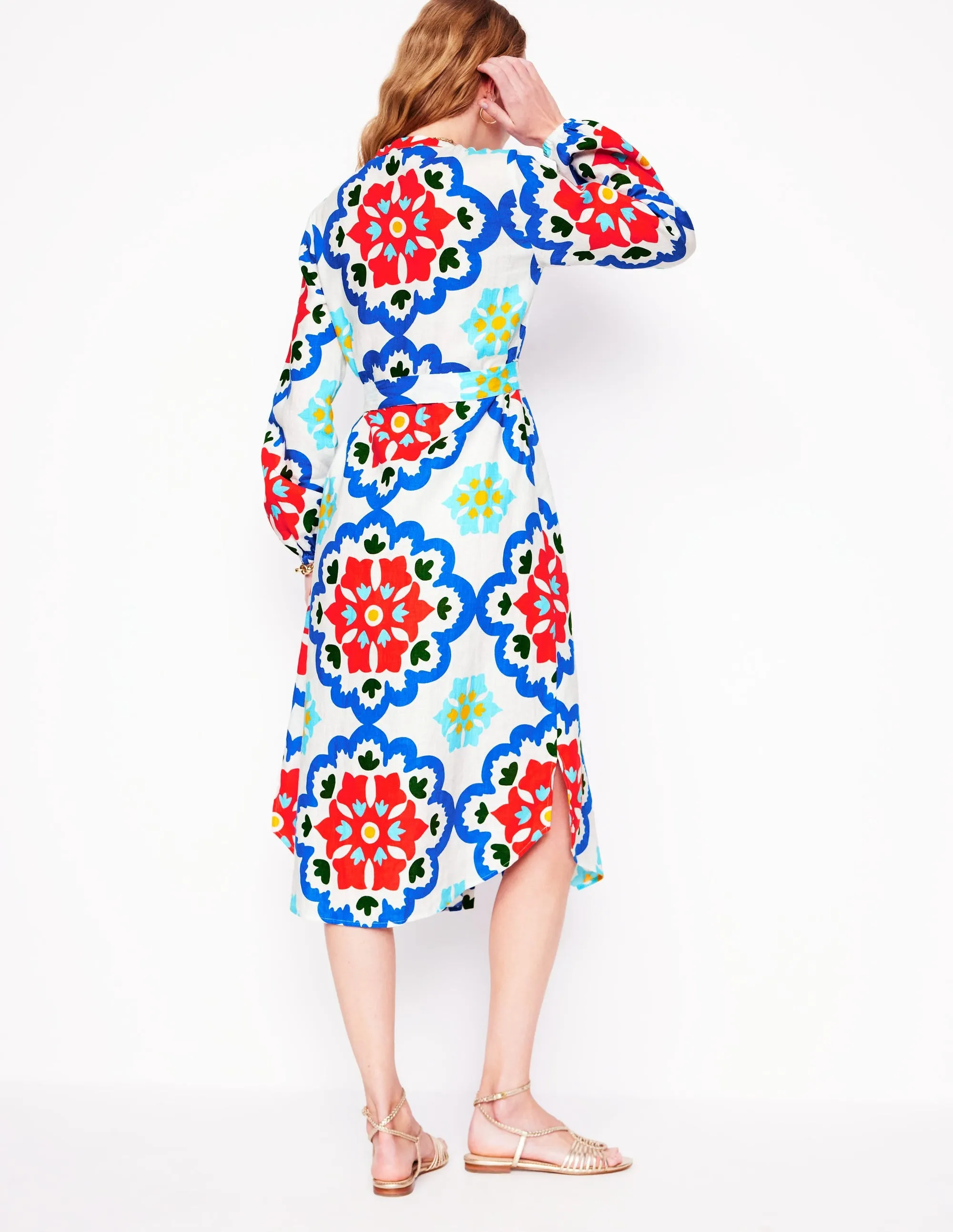 Straight Linen Shirt Dress-Ivory. Bloom Geo