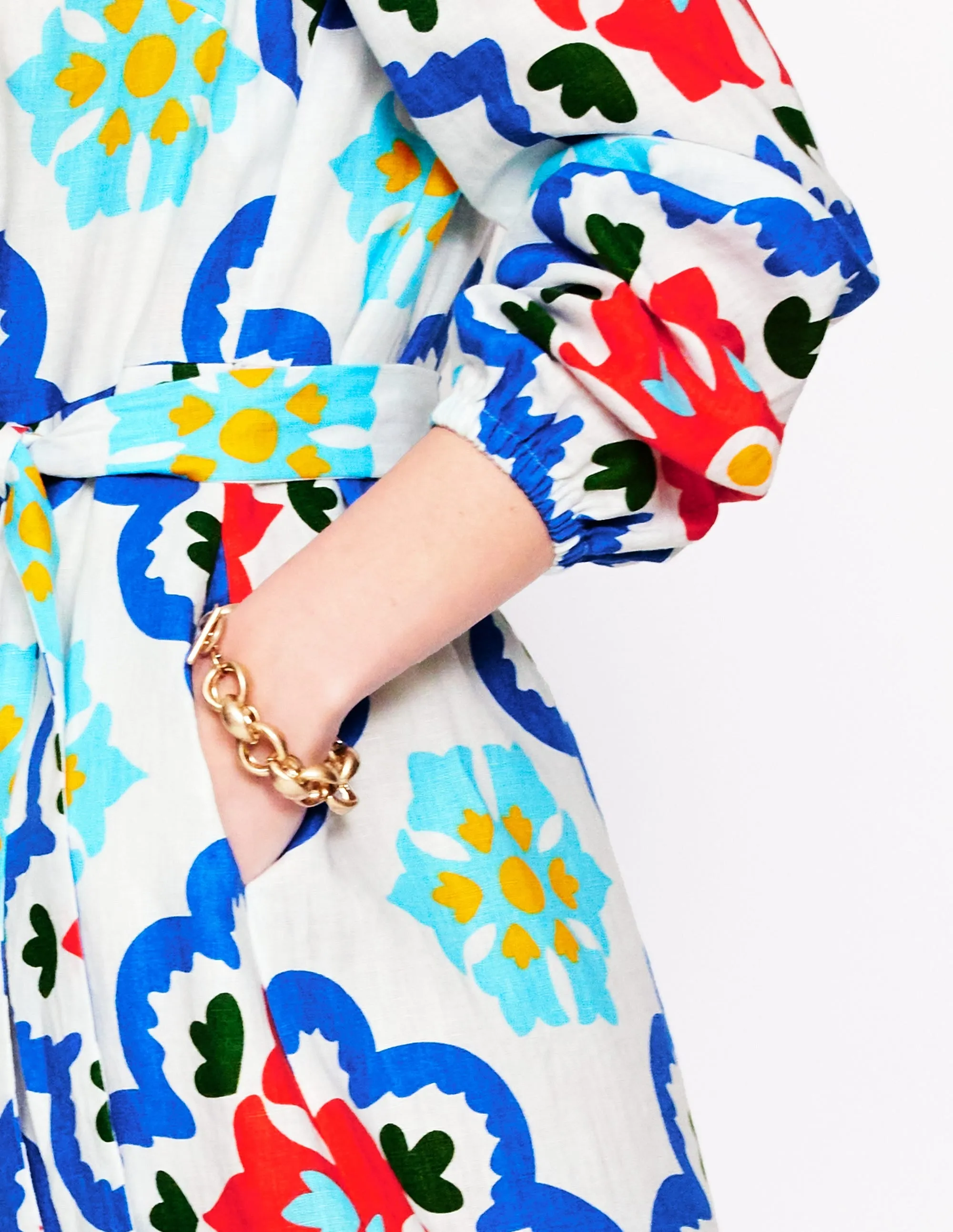 Straight Linen Shirt Dress-Ivory. Bloom Geo