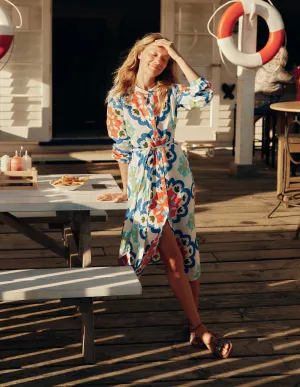 Straight Linen Shirt Dress-Ivory. Bloom Geo