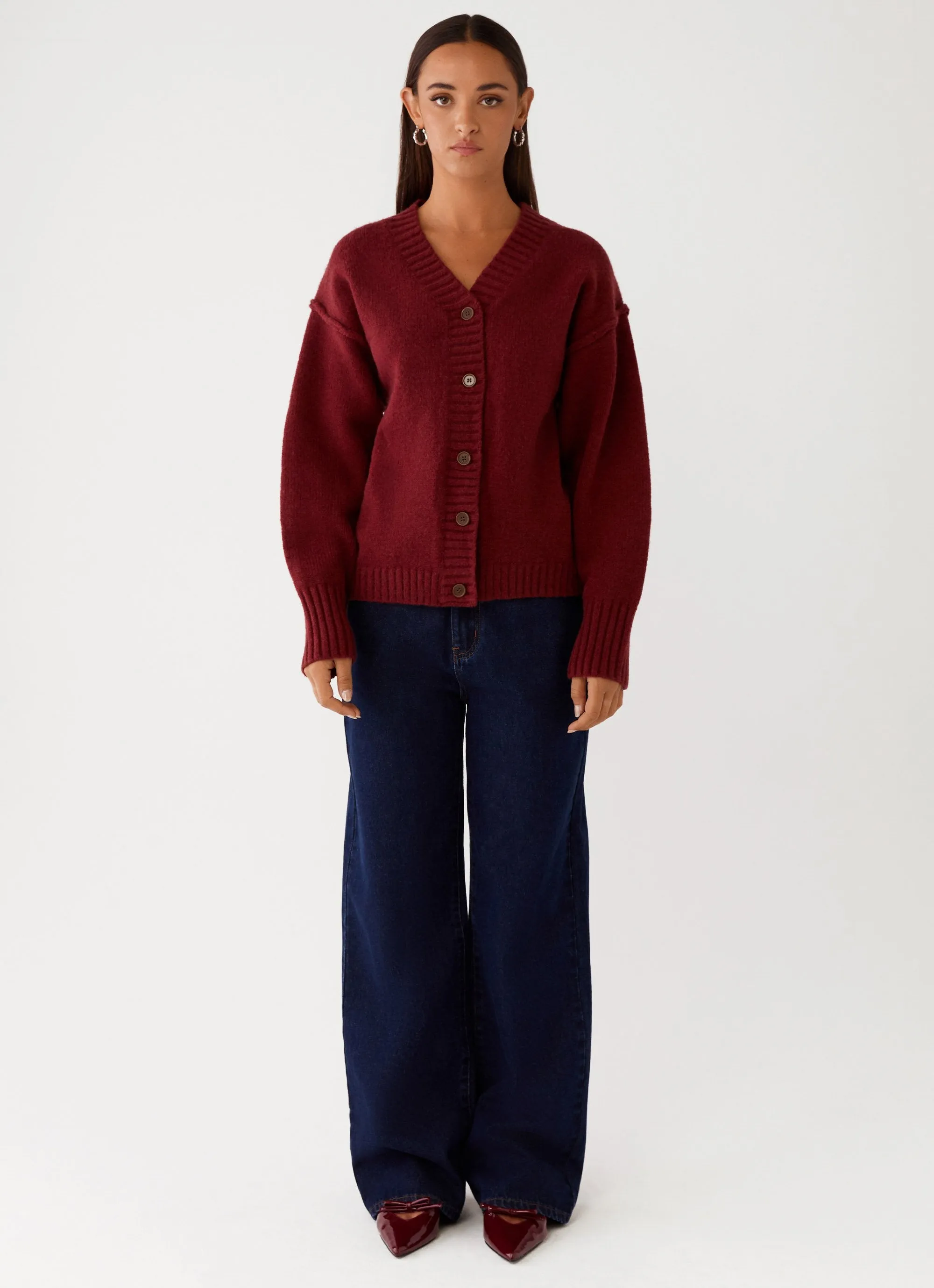 Tell Me More Oversized Cardigan - Maroon