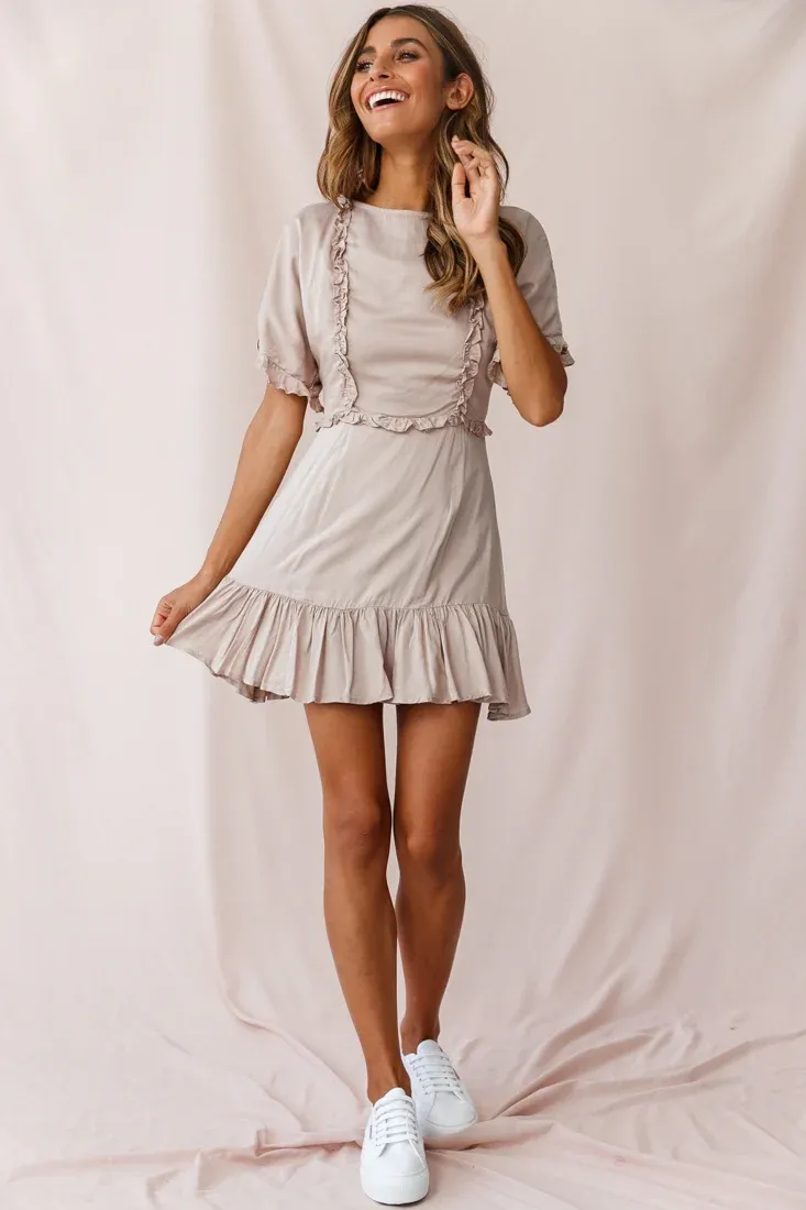 Thursday Ruffle Detail Lace-Up Back Dress Mocha