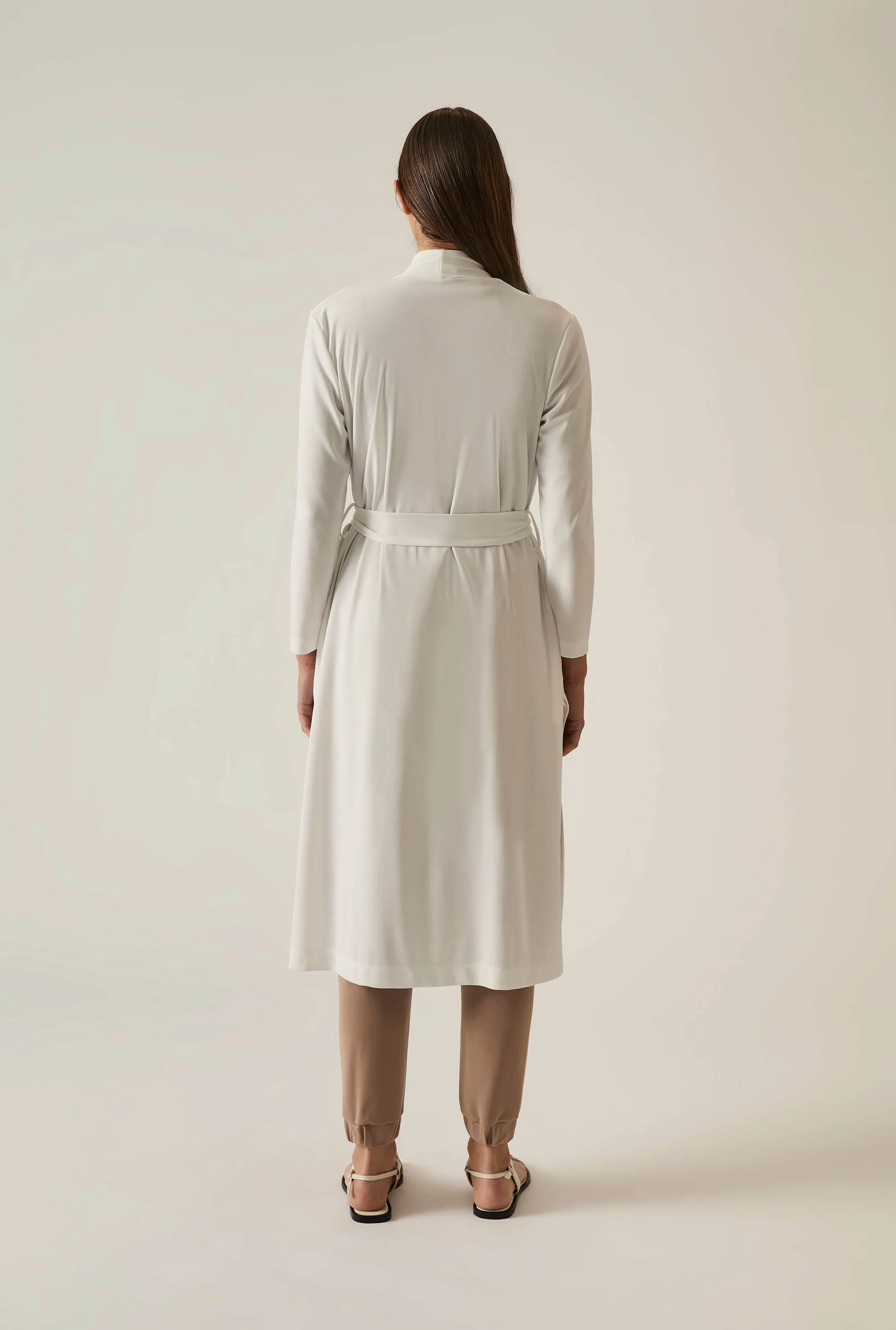 White Long Wrap Jersey Cardigan