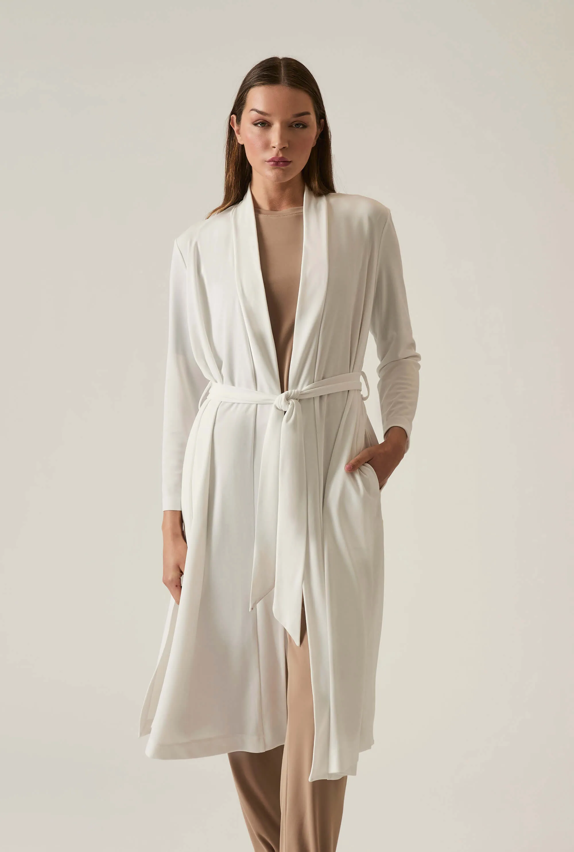 White Long Wrap Jersey Cardigan