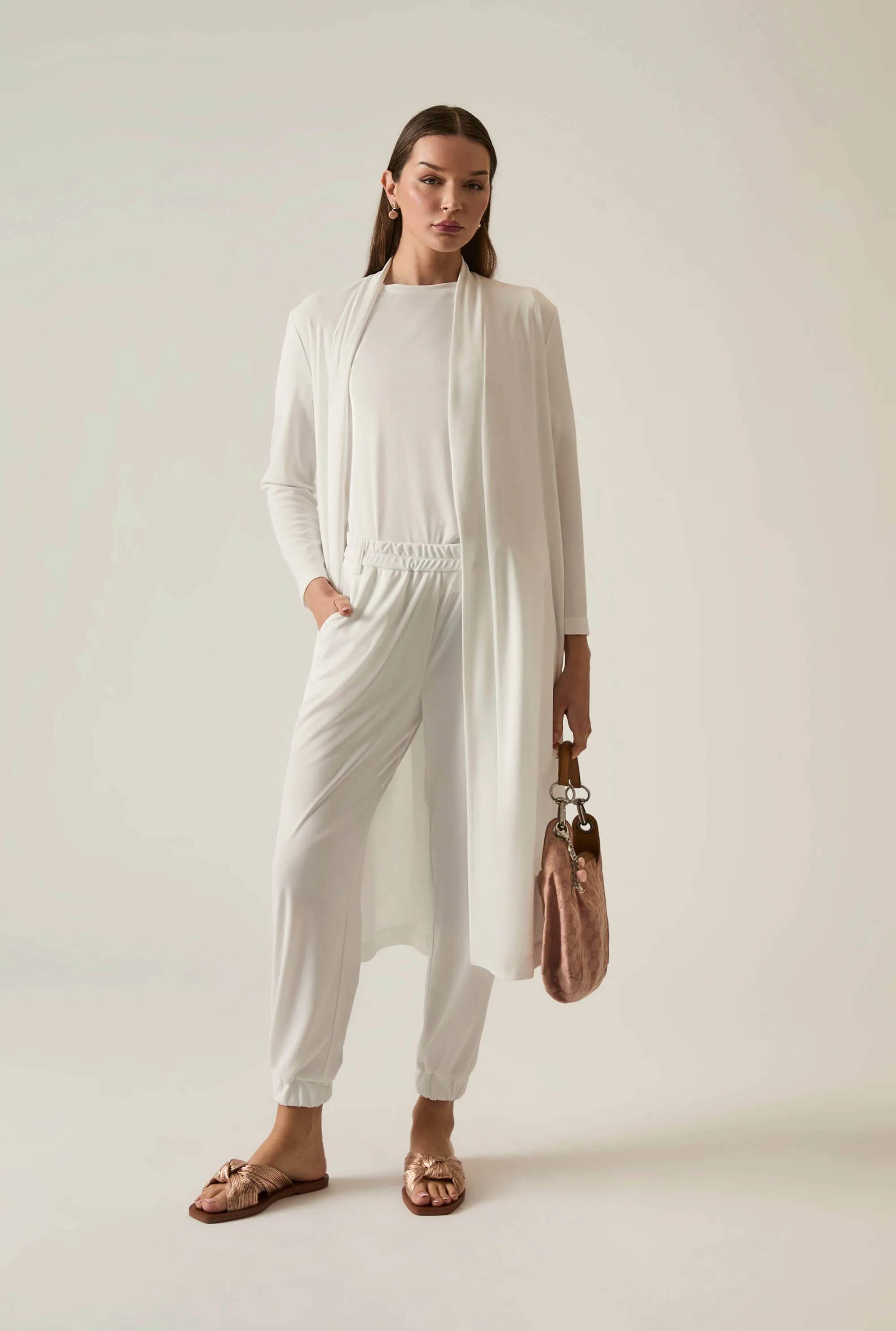 White Long Wrap Jersey Cardigan