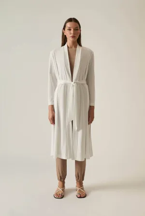 White Long Wrap Jersey Cardigan