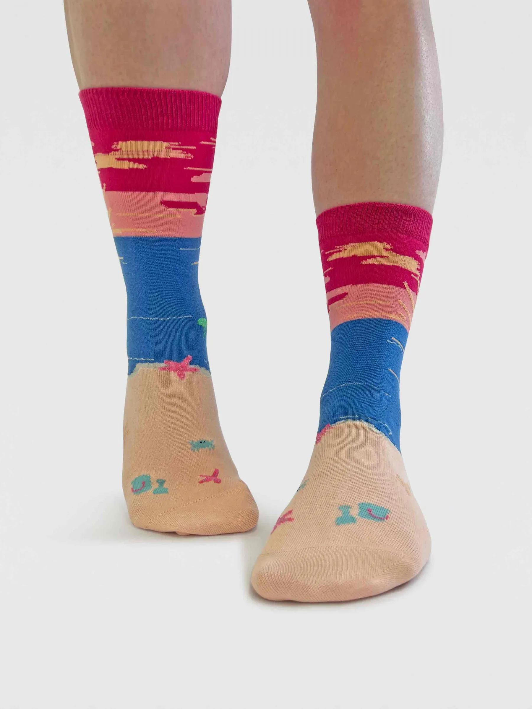 Womens Bess Beach Sunset Organic Cotton Socks - Neon Pink
