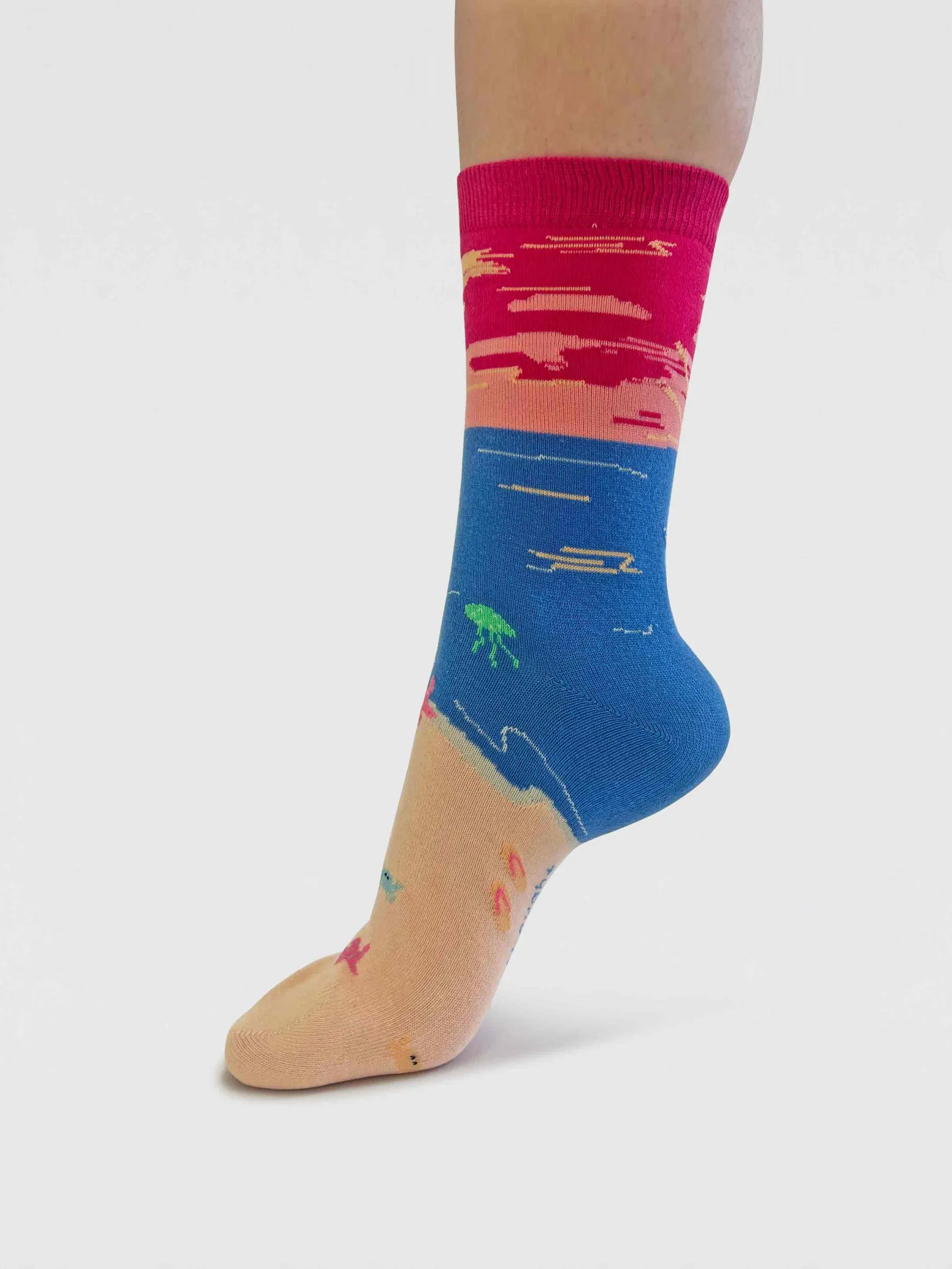 Womens Bess Beach Sunset Organic Cotton Socks - Neon Pink