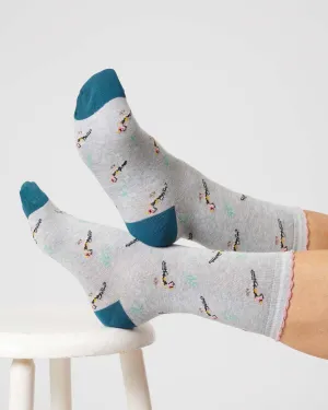 Womens Bird Organic Cotton Socks - Grey Marl