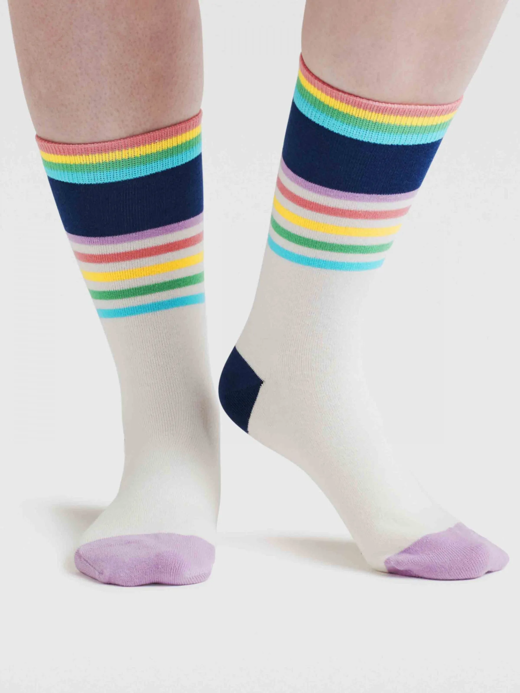 Womens Clara Rainbow Stripe Organic Cotton Socks - Lavender Purple