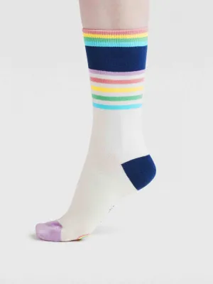 Womens Clara Rainbow Stripe Organic Cotton Socks - Lavender Purple