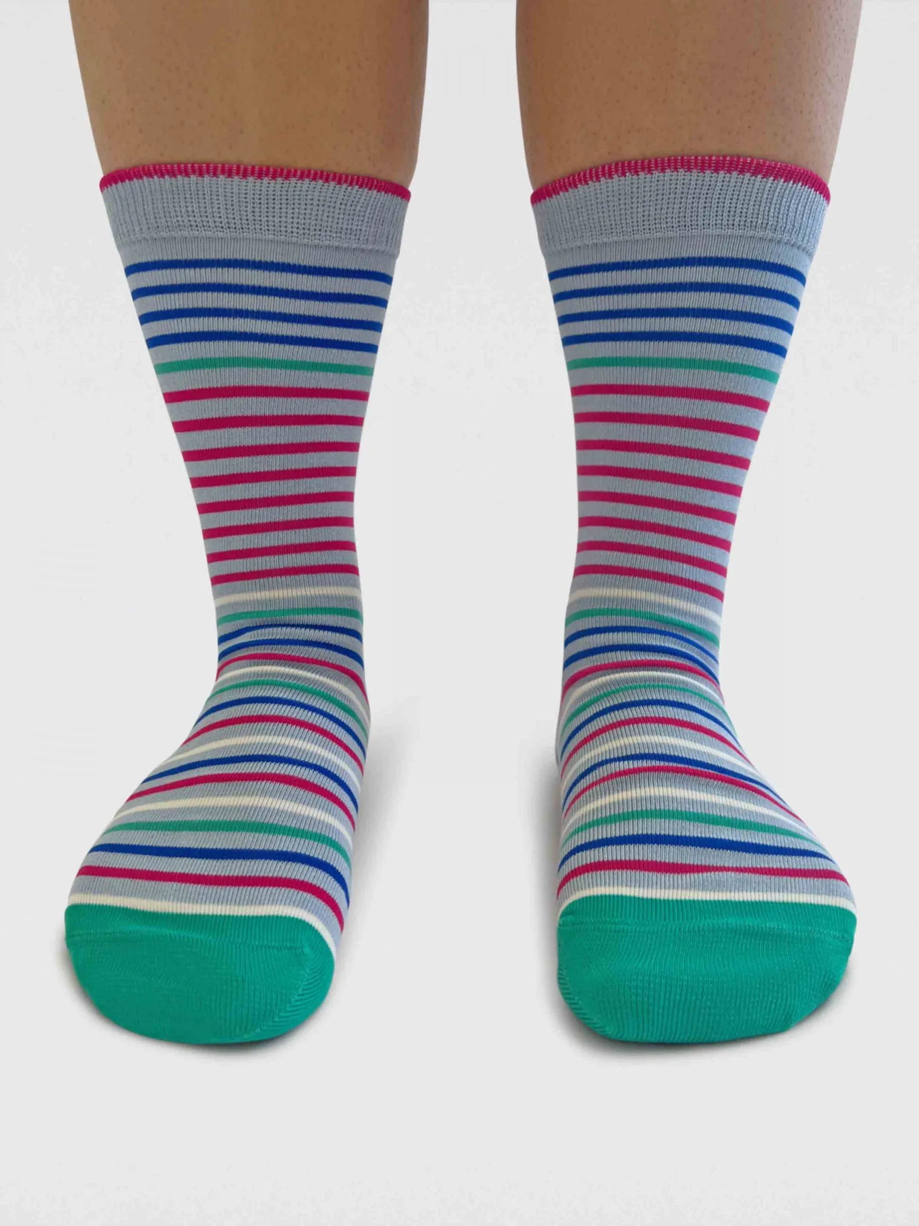 Womens Cleo Stripe Bamboo Socks - Chambray Blue