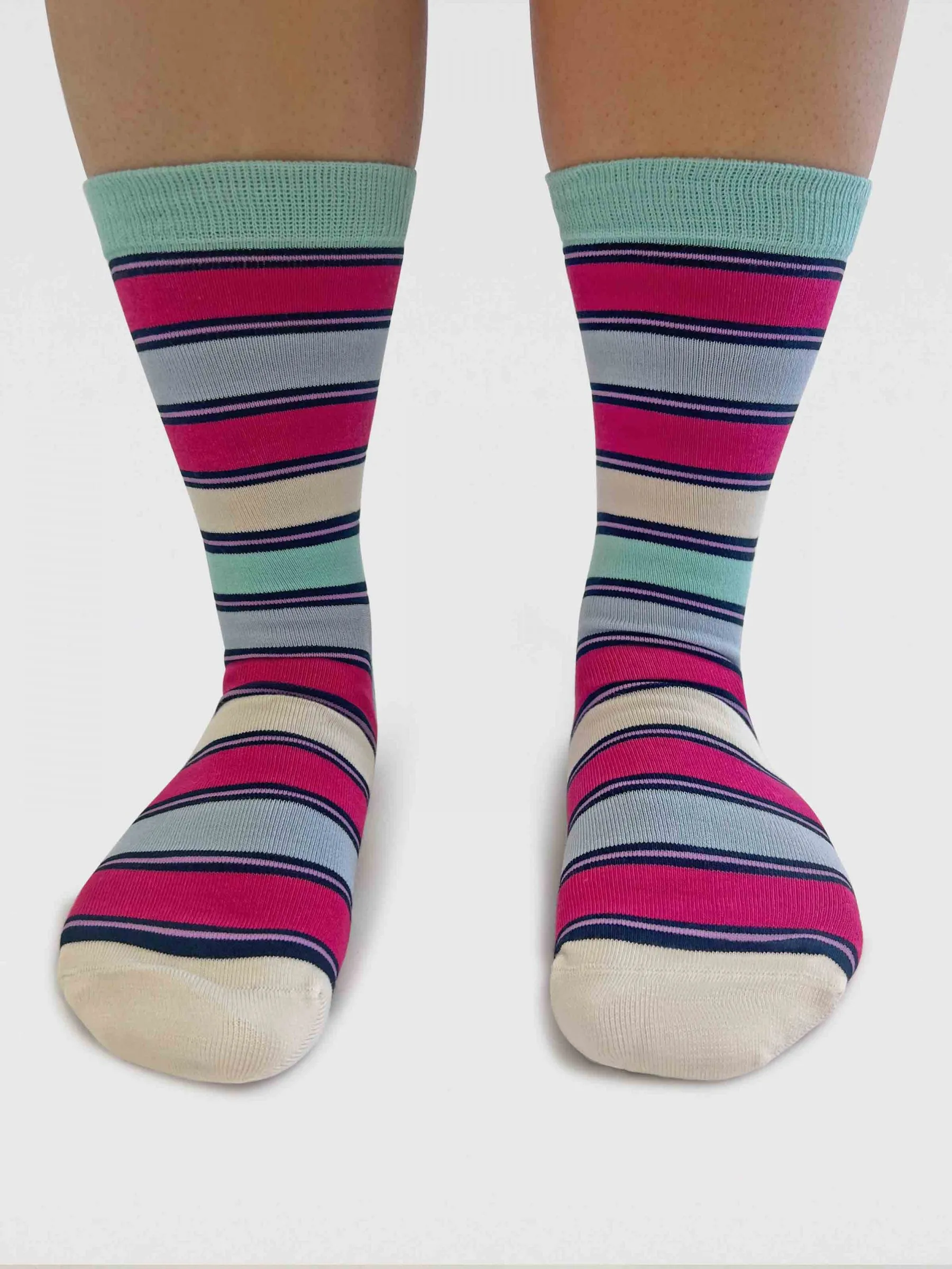 Womens Cleo Stripe Bamboo Socks - Deep Mint