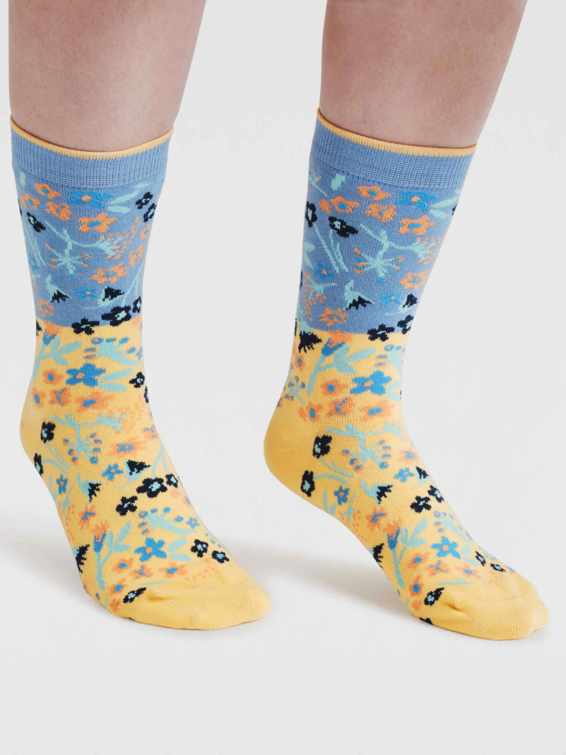 Womens Daisy Ditsy Floral Organic Cotton Socks - Chambray Blue