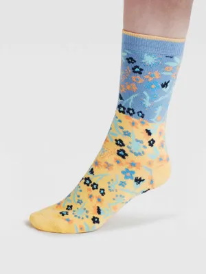 Womens Daisy Ditsy Floral Organic Cotton Socks - Chambray Blue