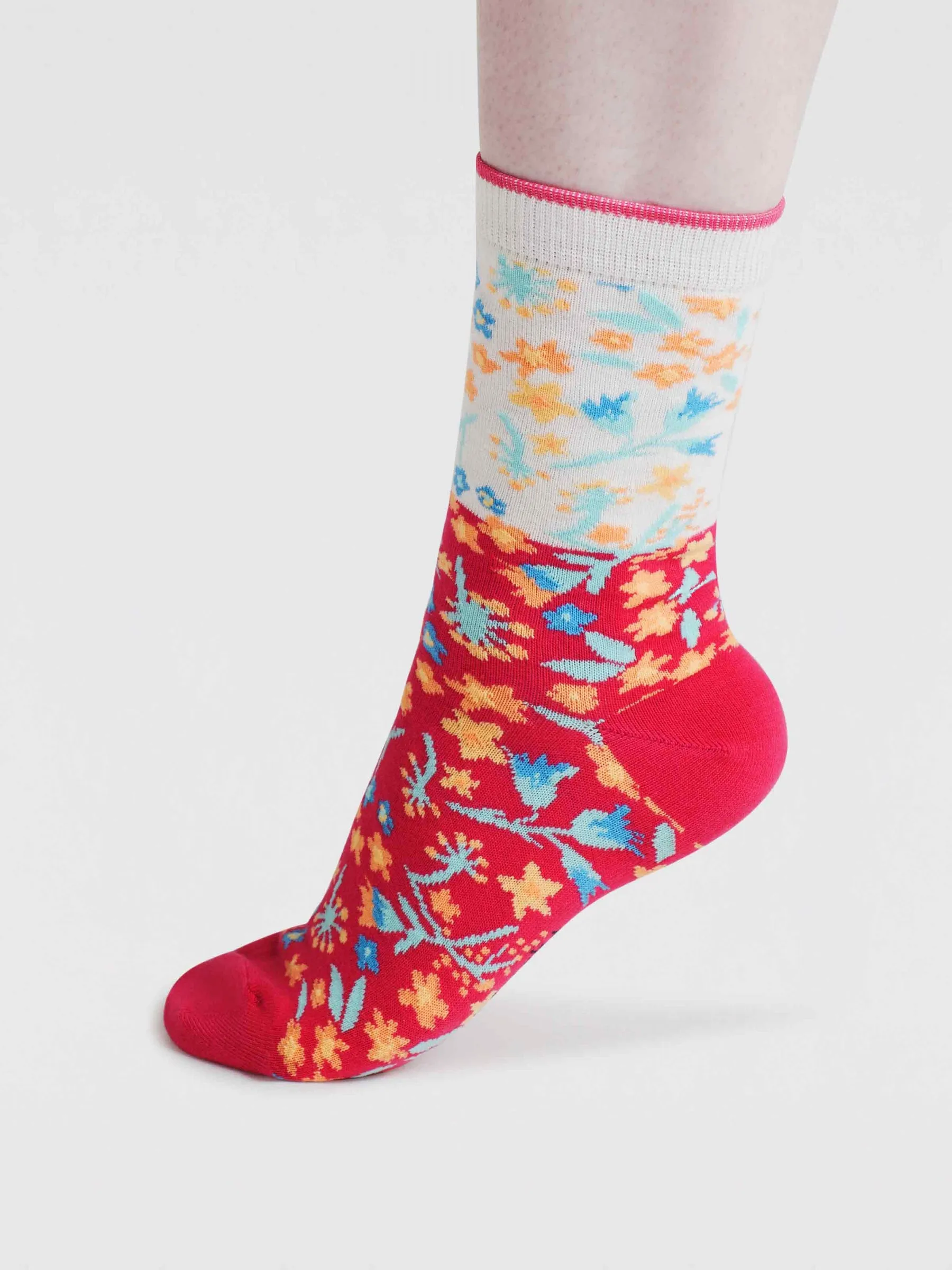 Womens Daisy Ditsy Floral Organic Cotton Socks - Stone White