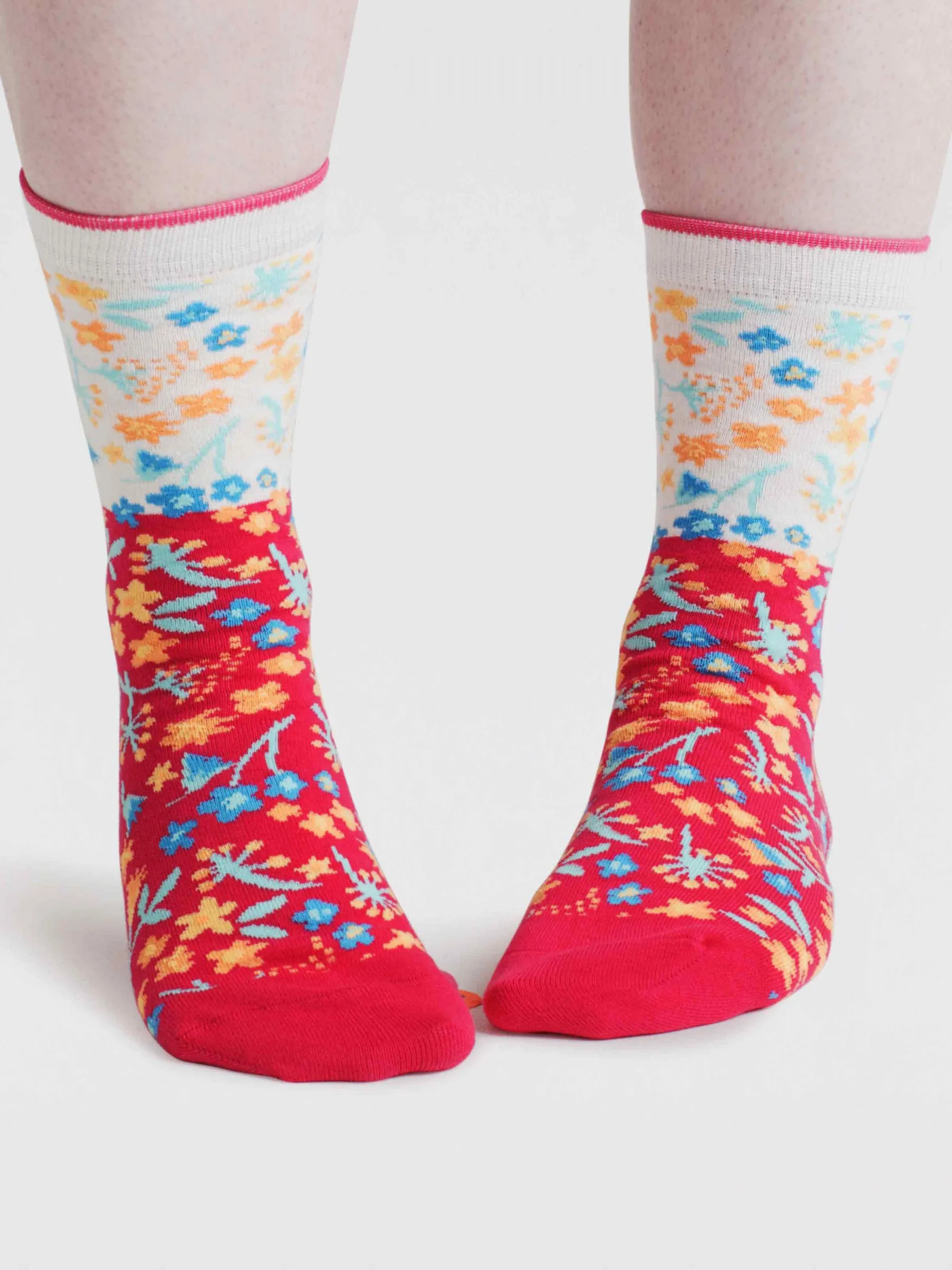 Womens Daisy Ditsy Floral Organic Cotton Socks - Stone White