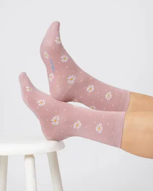 Womens Ditsy Daisy Bamboo Socks - Blush Pink