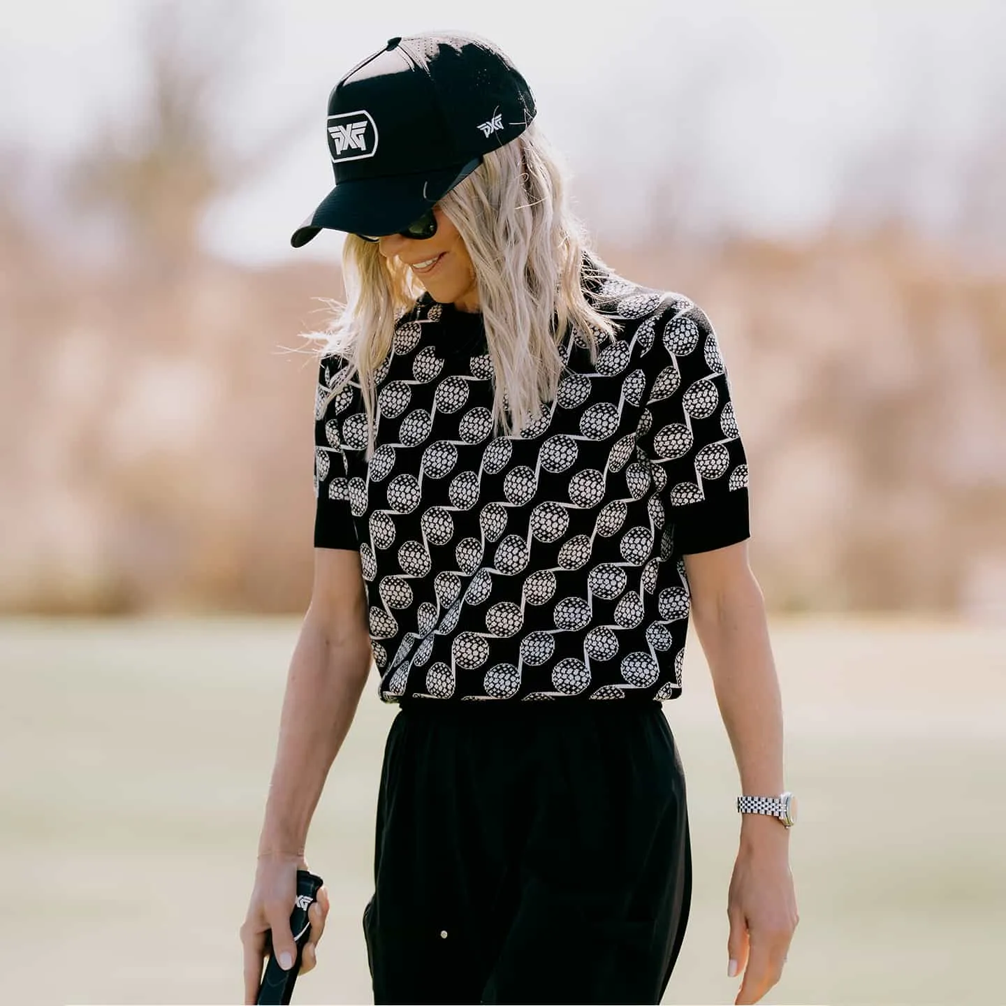 Women's Golf Ball Motif Knitted Top