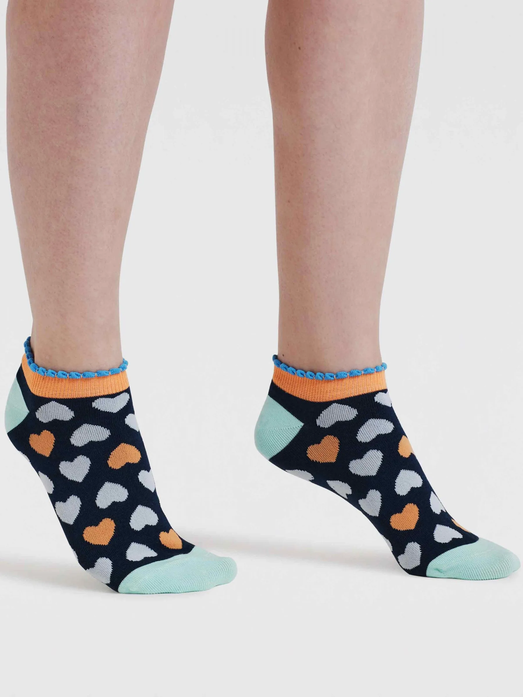 Womens Islay Heart Bamboo Trainer Socks - Deep Mint