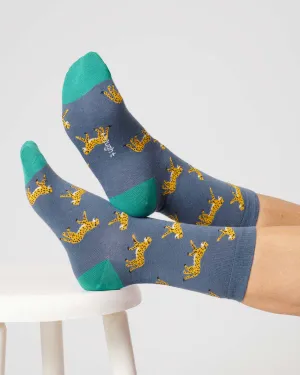 Womens Leopard Bamboo Socks - Blueberry