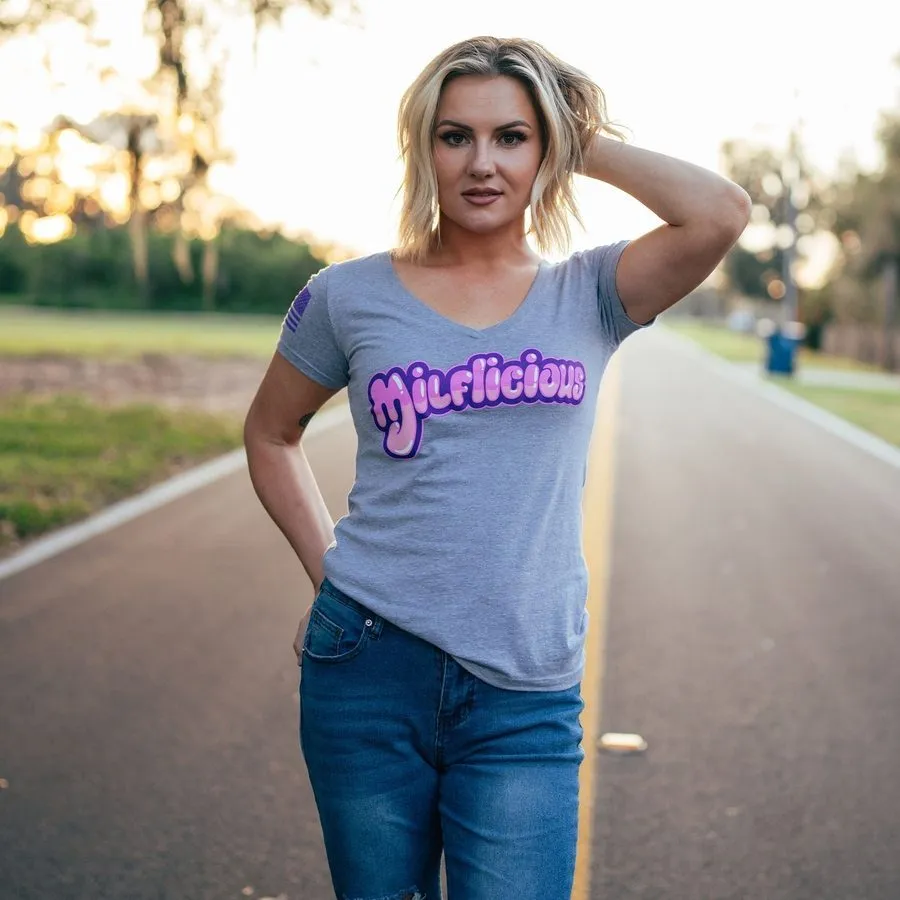 Women's Milflicious V-Neck T-Shirt - Heather Gray