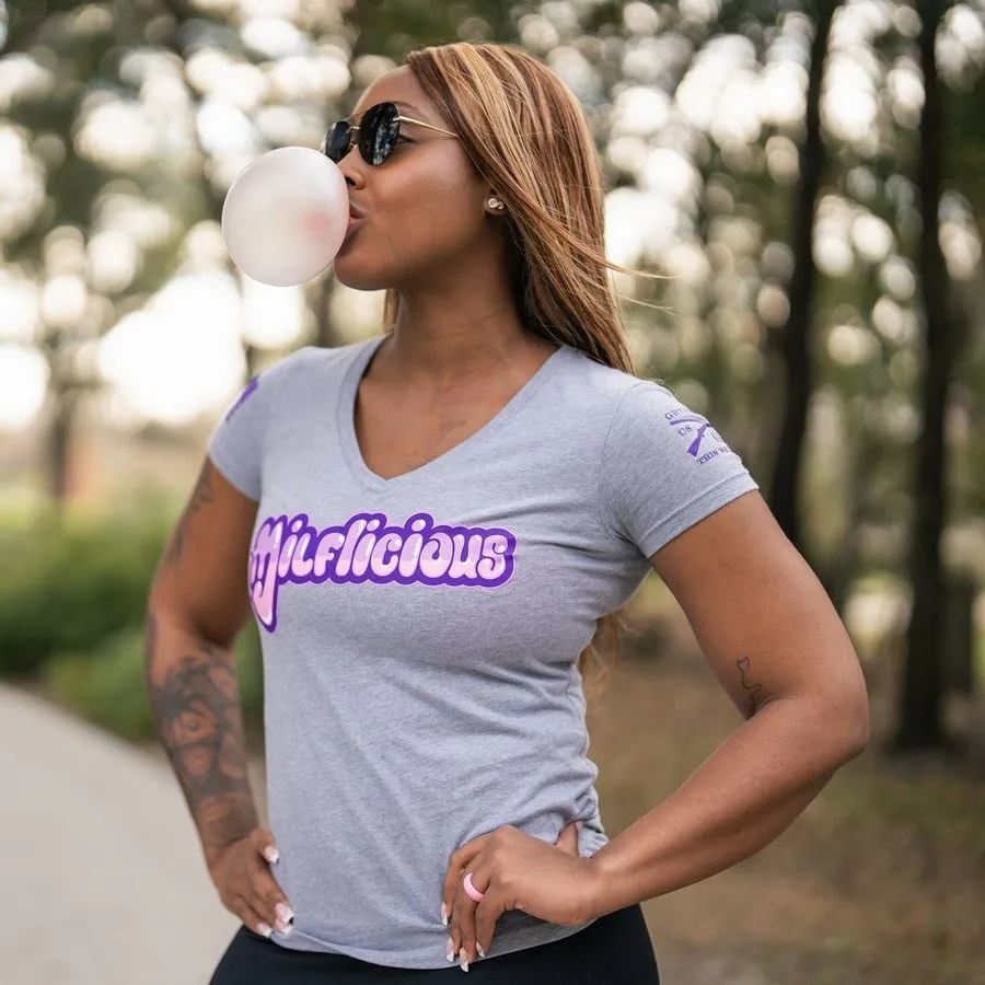 Women's Milflicious V-Neck T-Shirt - Heather Gray